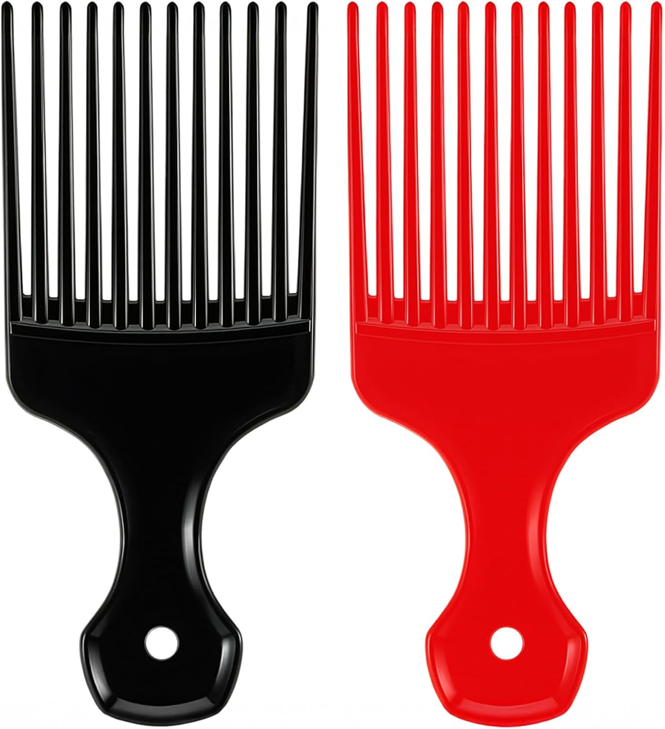 2 Pcs Hair Pick Comb Wide Tooth Lift for Hair Styling Detangling Plastic Afro Comb for Women Men (Black, Red) image number 4