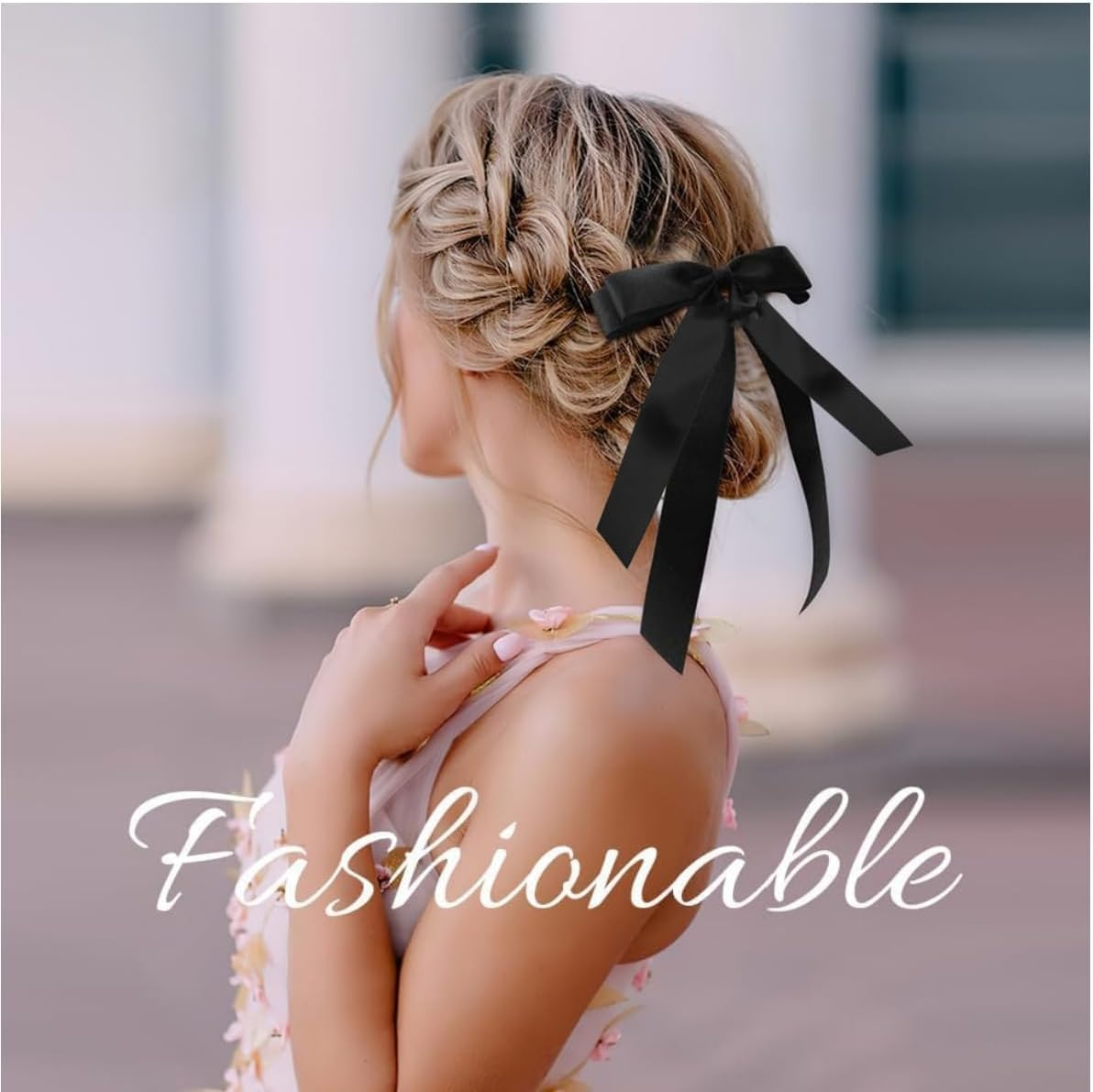 ZANZER 4PCS Silky Satin Hair Bows Hair Clip Beige Pink Hair Ribbon Ponytail Holder Accessories Slides Metal Clips Hair Bow for Women Girls Toddlers Teens Kids - Dark Green + Black + Red + Navy image number 3