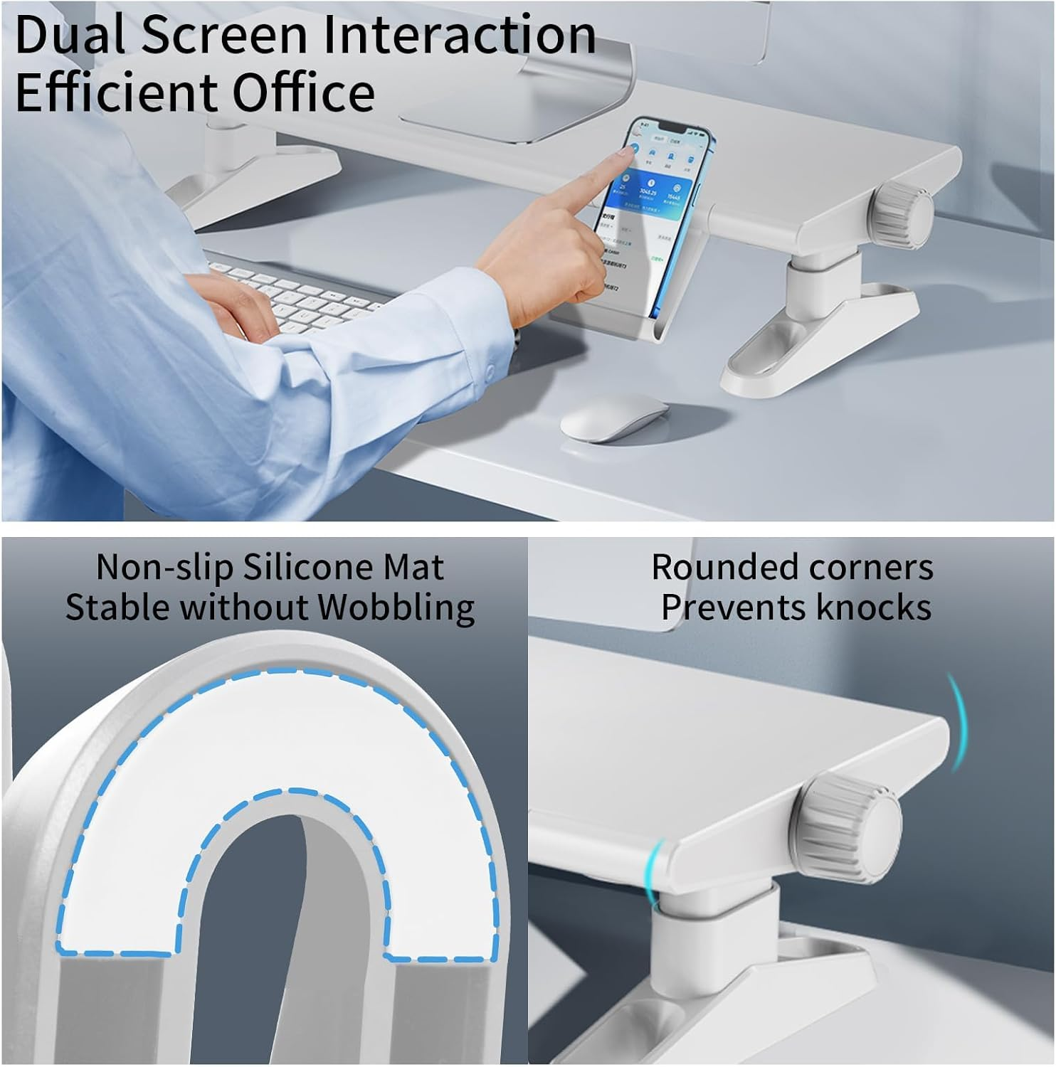 Computer Monitor Stand Riser for Desk, 12-16 Cm Freely Height Adjustable with Cellphone Holder, XICEN Multi-Purpose Desktop Organizer Monitor Stands Riser for Computer, Laptop, Printer, TV (White)