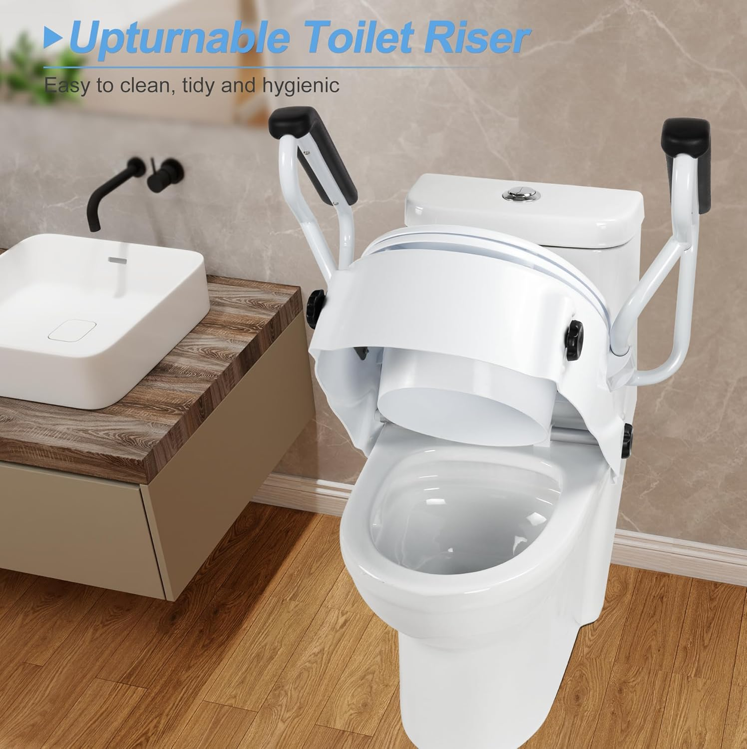 Raised Toilet Seat for Seniors with Flip-Up Handles, 5.5" Adjustable Toilet Seat Riser Elevated Medical Supplies & Equipment for Handicap, Elderly, Hip Replacement after Surgery image number 5