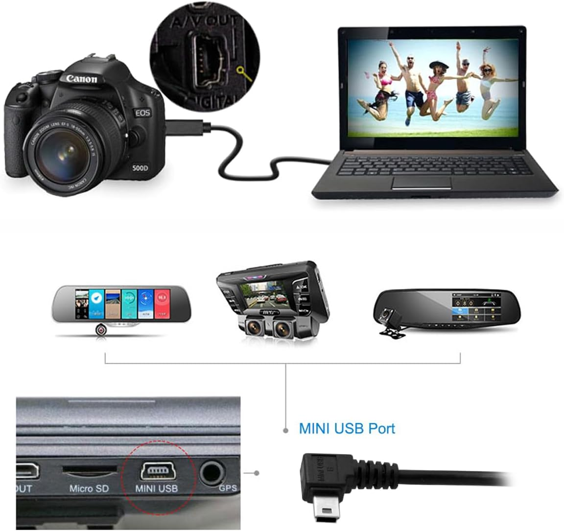 Cablecc Mini USB B Type 5Pin Male Left Angled 90 Degree to USB 2.0 Male Data Cable with EMI Ferrite Core image number 5