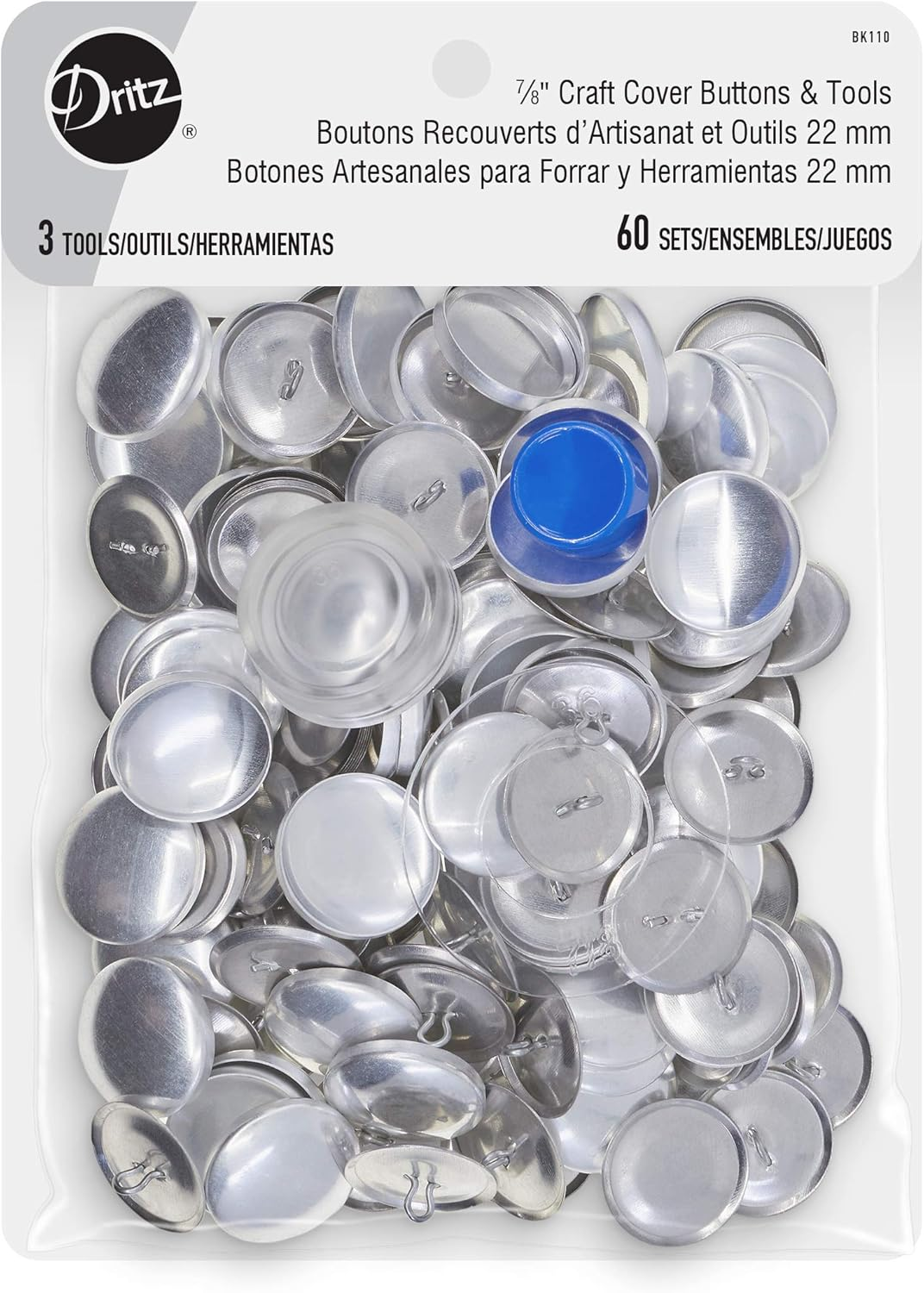 Dritz Cover Button Kit Size 36 Includes Template, Tools & Buttons Fasteners, 7/8", 60Ct, None, Nickel image number 3