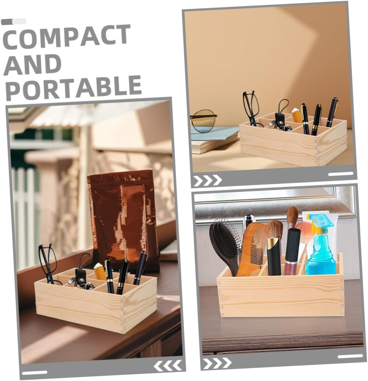 COHEALI 2Pcs Multipurpose Storage Box Wooden Pencil Case Compartments Rotating Organizer for Art Supplies and Makeup Brushes for Office Desk image number 4