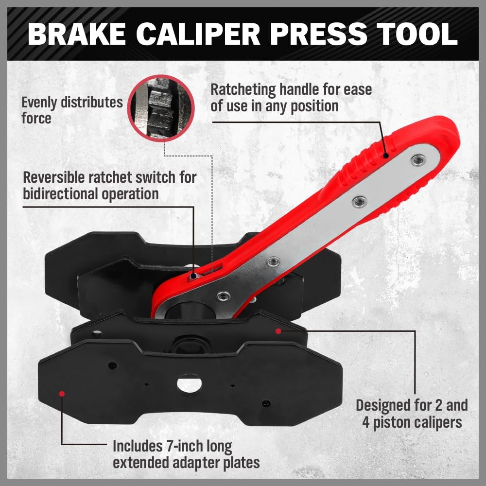 Universal Ratchet Brake Caliper Piston Wrench Tool Set - Heavy Duty, 360&deg; Swivel, Bi-Directional for 2 and 4 Piston Calipers - Ideal for Disc Brakes image number 1
