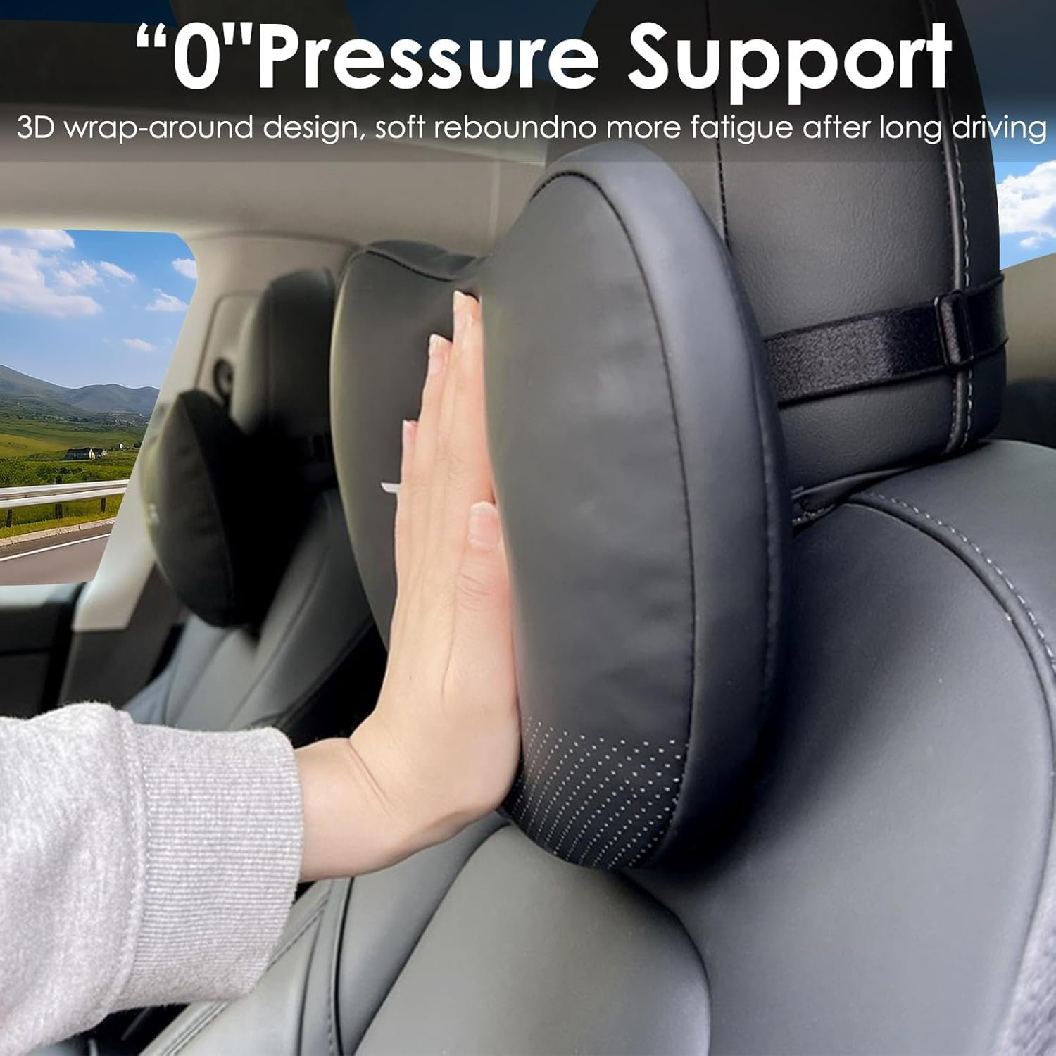 Car Neck Pillow for Tesla Model 3 Model Y Model S Model X Cybertruck and Most Cars, 2 Packs Memory Foam Neck Support Headrest for Tesla, Adjustable Car Seat Head Rest Pillow (Black) - Black image number 4