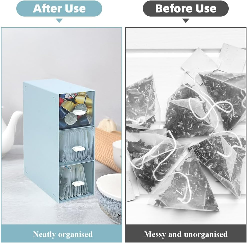 3 Tier Tea Bag Organizer, Tea Organizer Tea Box, Easy Access Tea Organizers and Storage, Tea Box Organizer for Cosmetic Coffee Sugar Sachets Pantry (1Pcs Blue) image number 6