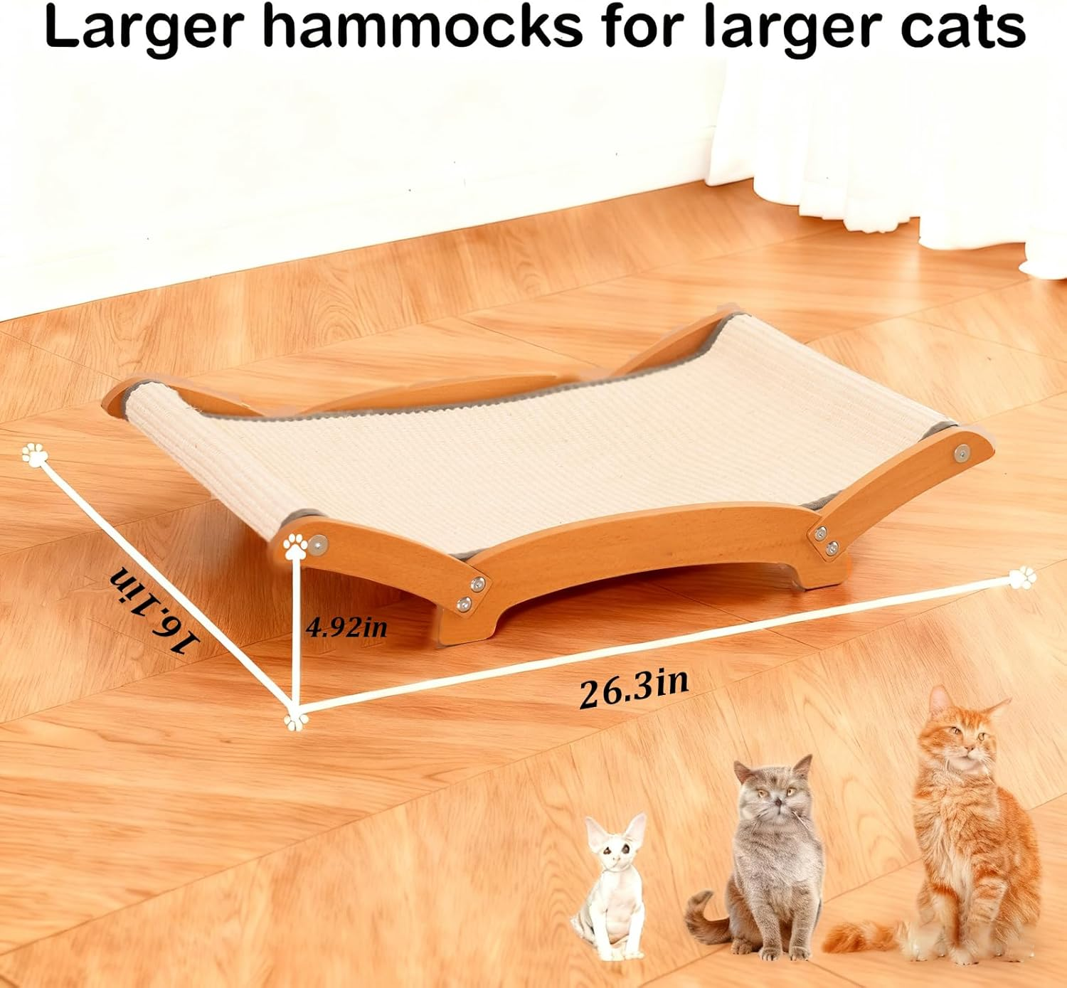Extra Large Sisal Cat Scratcher Bed with Hammock, Durable Natural Sisal Scratch Pad and Post for Indoor Cats to Lounge Sleep and Scratch, Sturdy Solid Wood Frame Upgraded image number 2