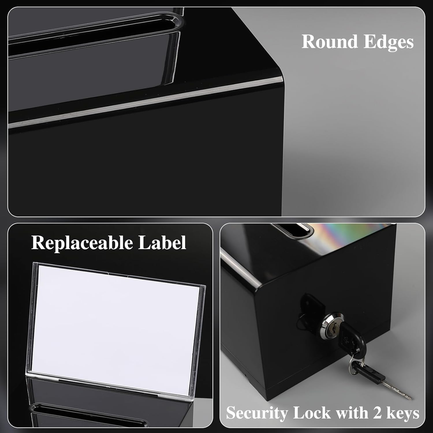 VOISEN Acrylic Donation Box with Lock, Black Tip Jar with Sign Holder, Suggestion Box for Fundraising, Donation, Bar, School Voting, 6.2X4.6X3.9 Inch - 1 image number 5