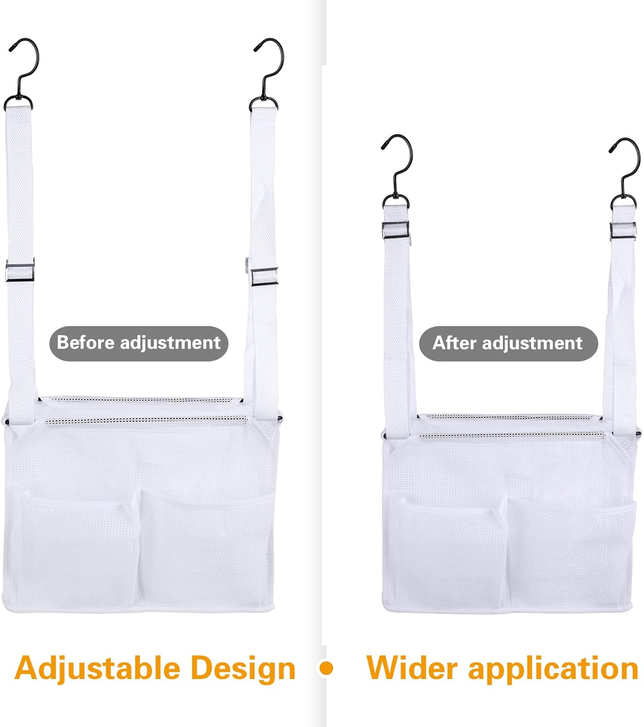 Hanging Mesh Shower Caddy College with Hooks, Bath Baskets Organizer Storage with 4 Pockets for College Dorm Rooms, Gym, Swimming and Travel (White) - White image number 6