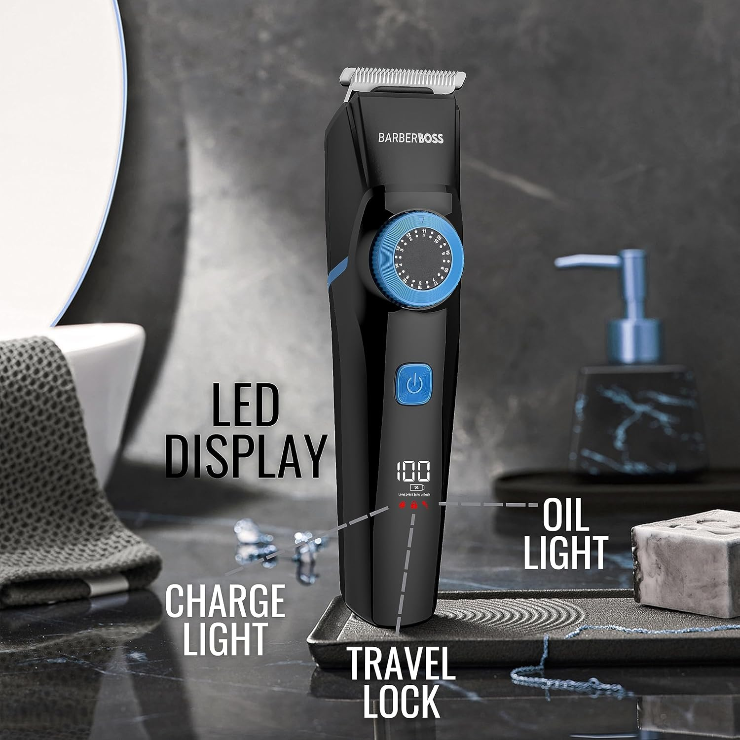 Barberboss 3 in 1 Grooming Kit for Men, Hair Beard and Detail Trimmer, Precision Wheel, Cutting Blades, Oil and Charging Lamp, USB Rechargeable and 100% Waterproof QR-6087 image number 3