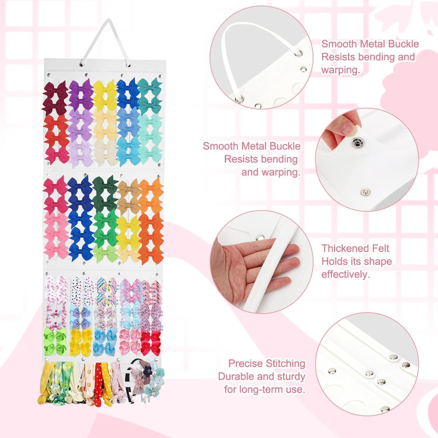 Eeekit Hanging Hair Bow Organizer Large Capacity Hair Clip Holder Hair Claw Storage for Girls Hair Accessories Display Stand for Wall Door Closet image number 3