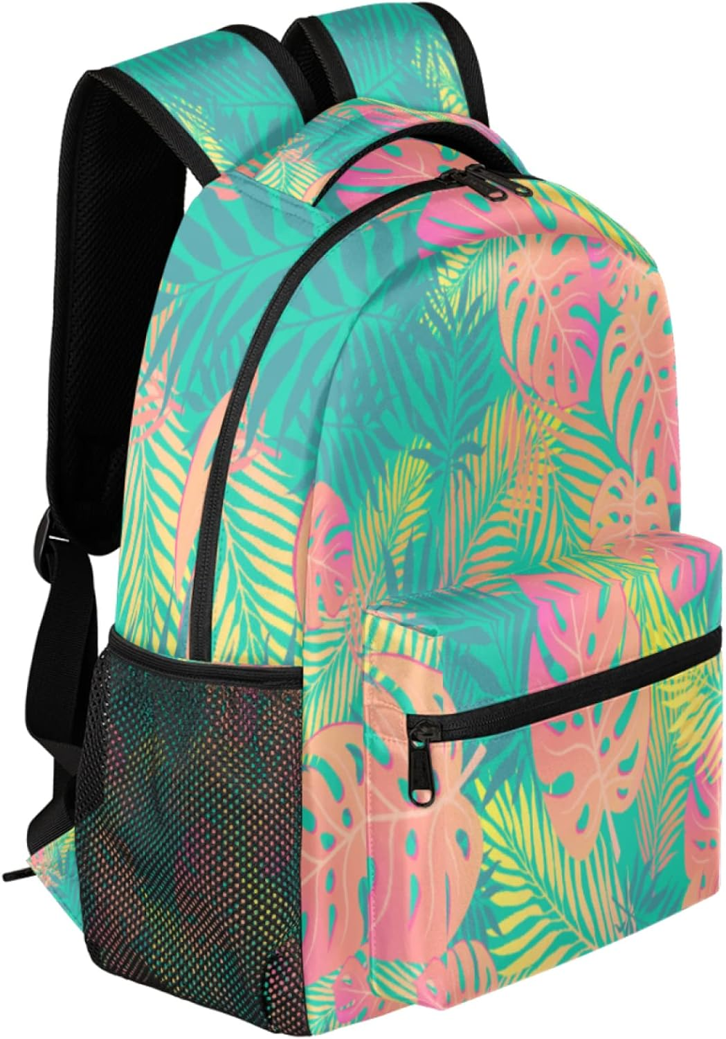 Colorful Palm Leaves Backpack Lightweight Waterproof Travel Rucksack Stylish Tropical Drawing Stylish Backpack for Man Women image number 6