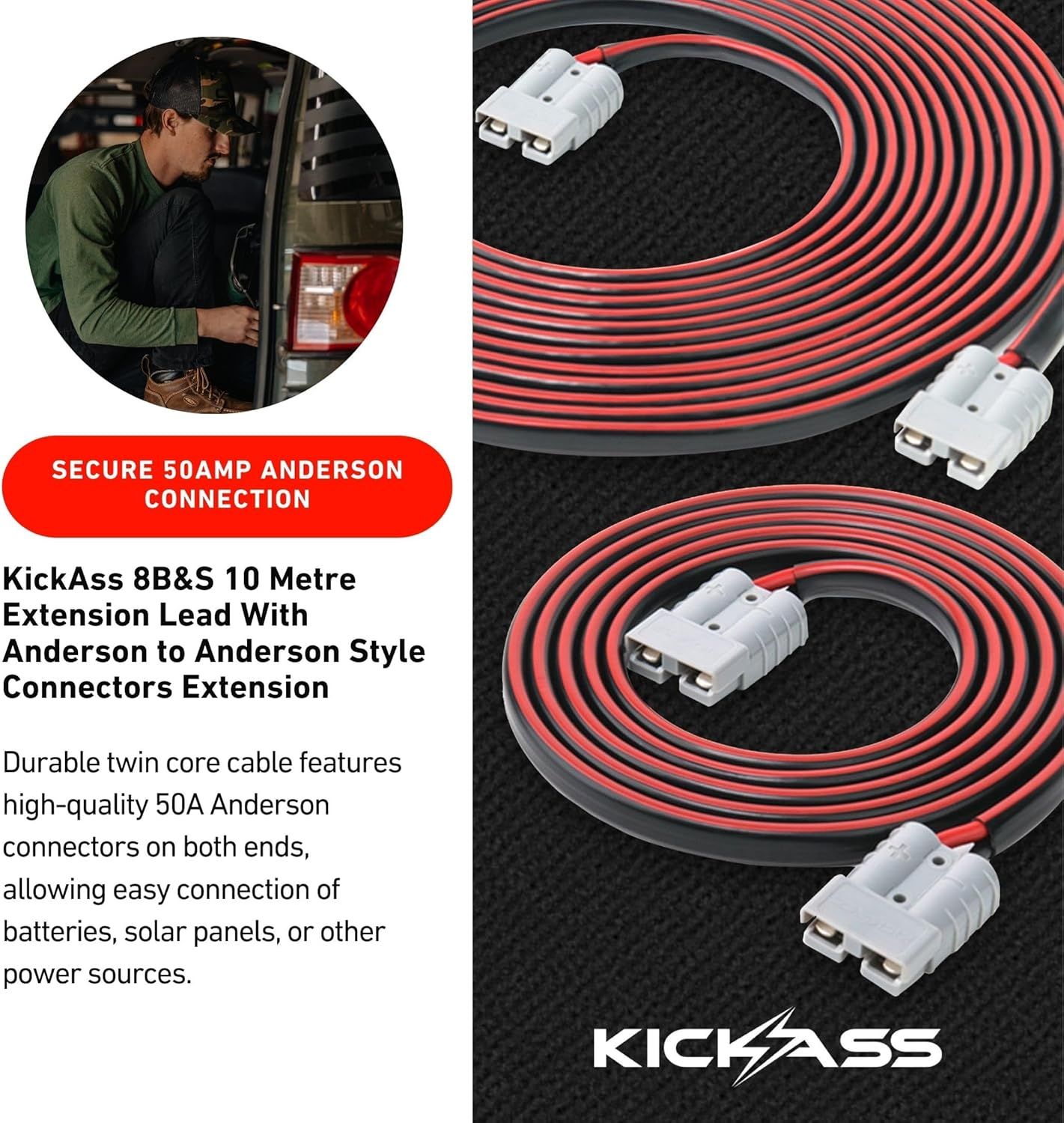 Kickass 8B&S 2.5 Metre Extension Lead with Anderson Style Connectors image number 1