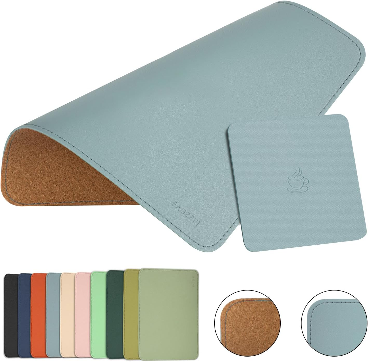 Leather Mouse Pad,Wood Mouse Pad,Double Side Mouse Pad,Stitched Edges,Equipped with Coaster Mouse Pads for Laptop,Office & Home,1 Pack,8Inch11Inch,Eagzffi(Blue)