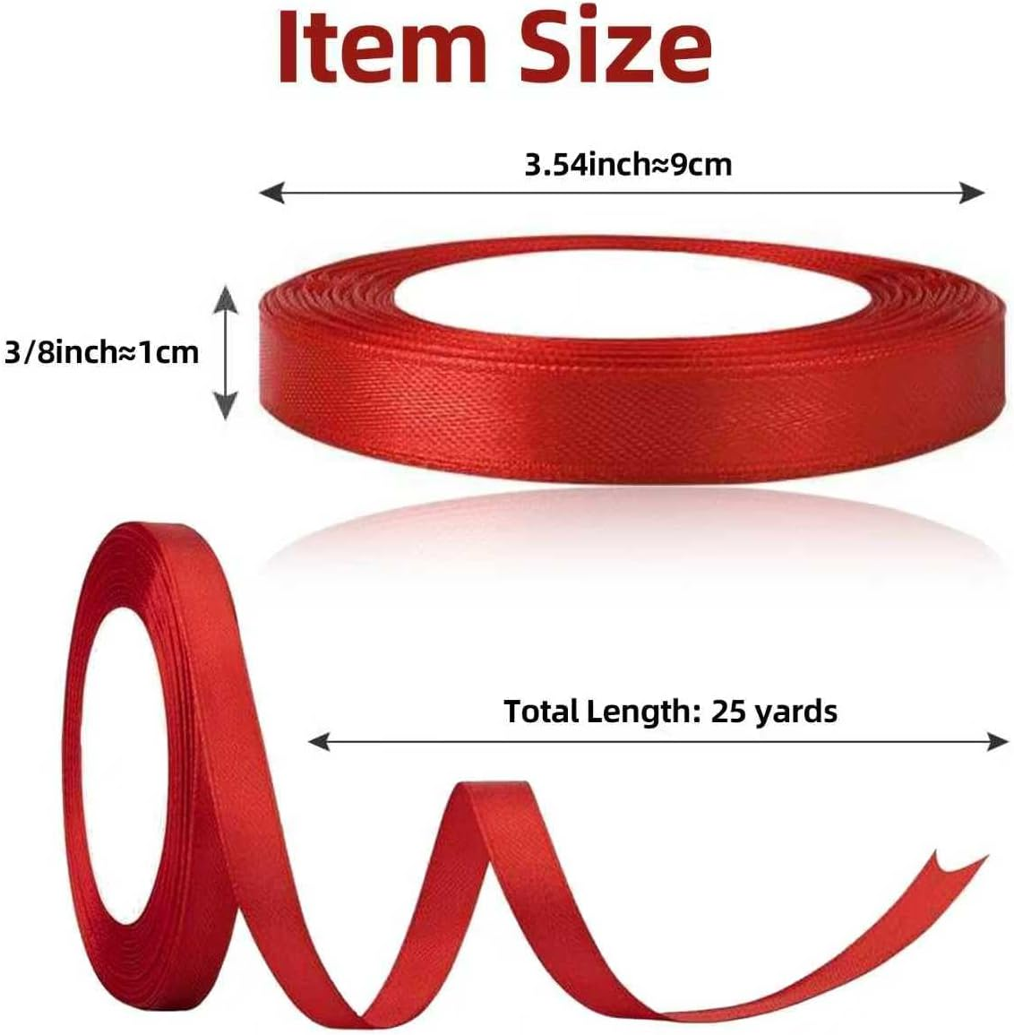ONBPIY Red Ribbon 1Cm X 25 Yards - Satin Ribbons for Gift Wrapping Hair Crafts, Double Face Silk Ribbon for Christmas Wedding Bouquet image number 5