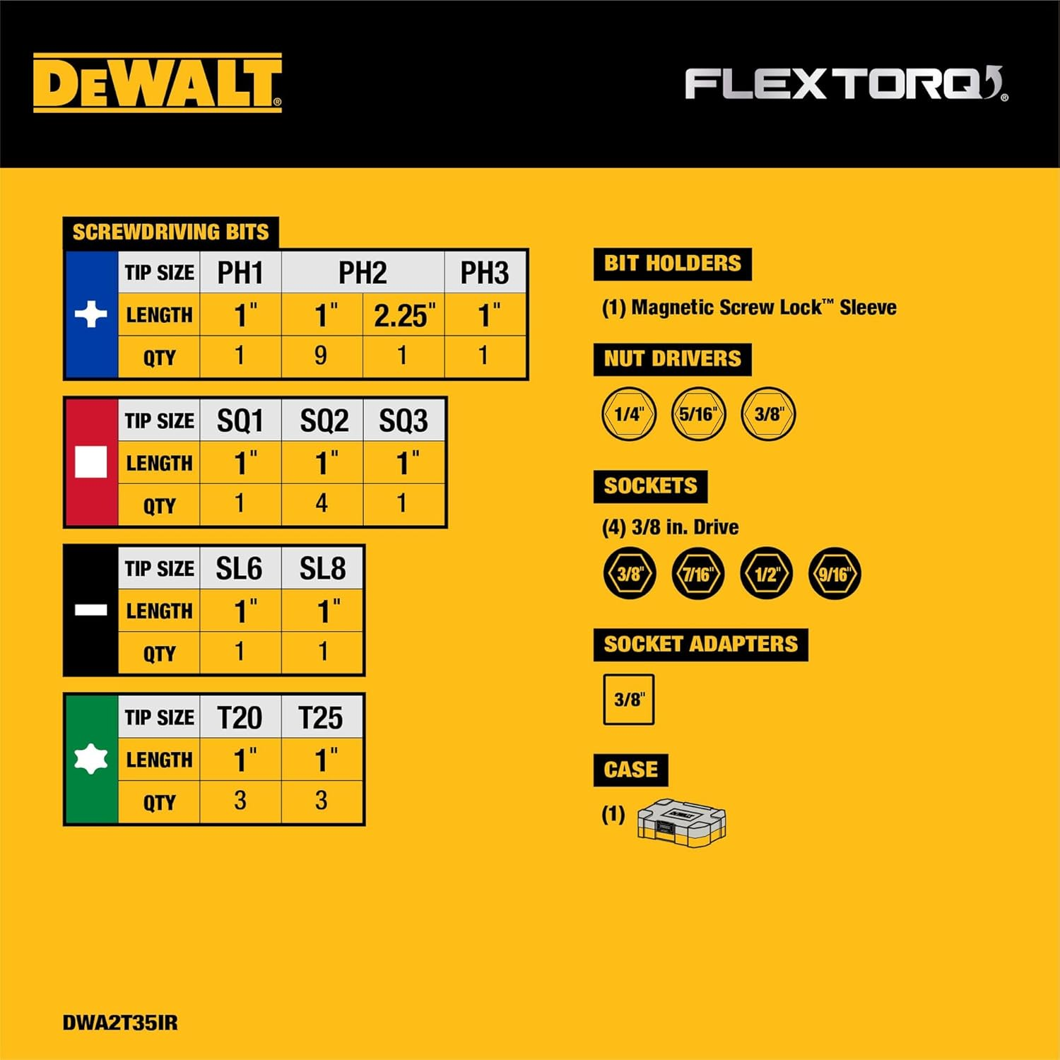 DEWALT DWA2T35IR IMPACT READY Flextorq Screw Driving Set, 35-Piece - 14-Piece Drill Bit Set image number 4