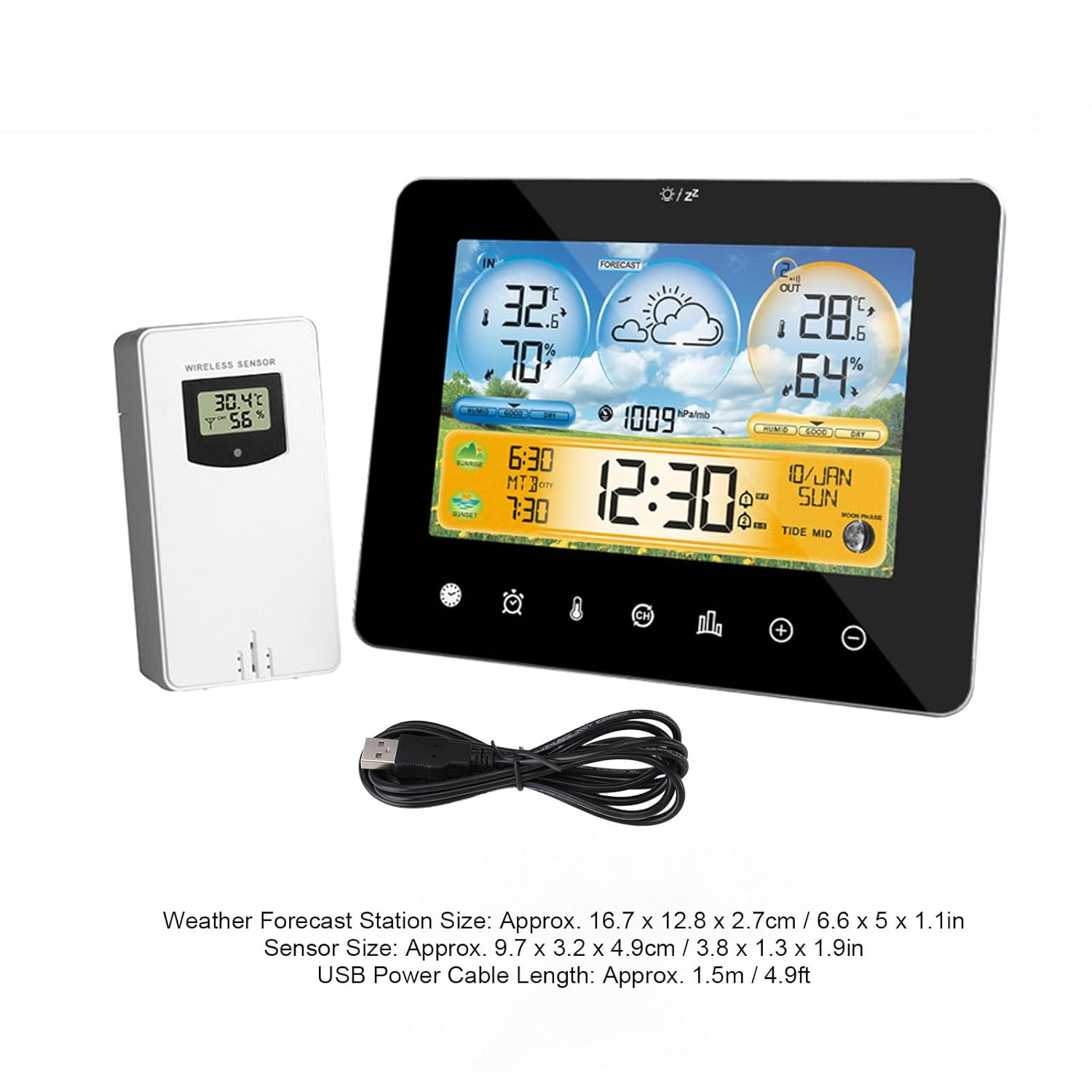 Zerodis Weather Forecast Station Clock,Indoor Outdoor Touch Digital Time RF Sensing Hygrograph Thermometer Humidity Meter Weather Monitor Alarm Clock for Living Room Baby Room Garage image number 6