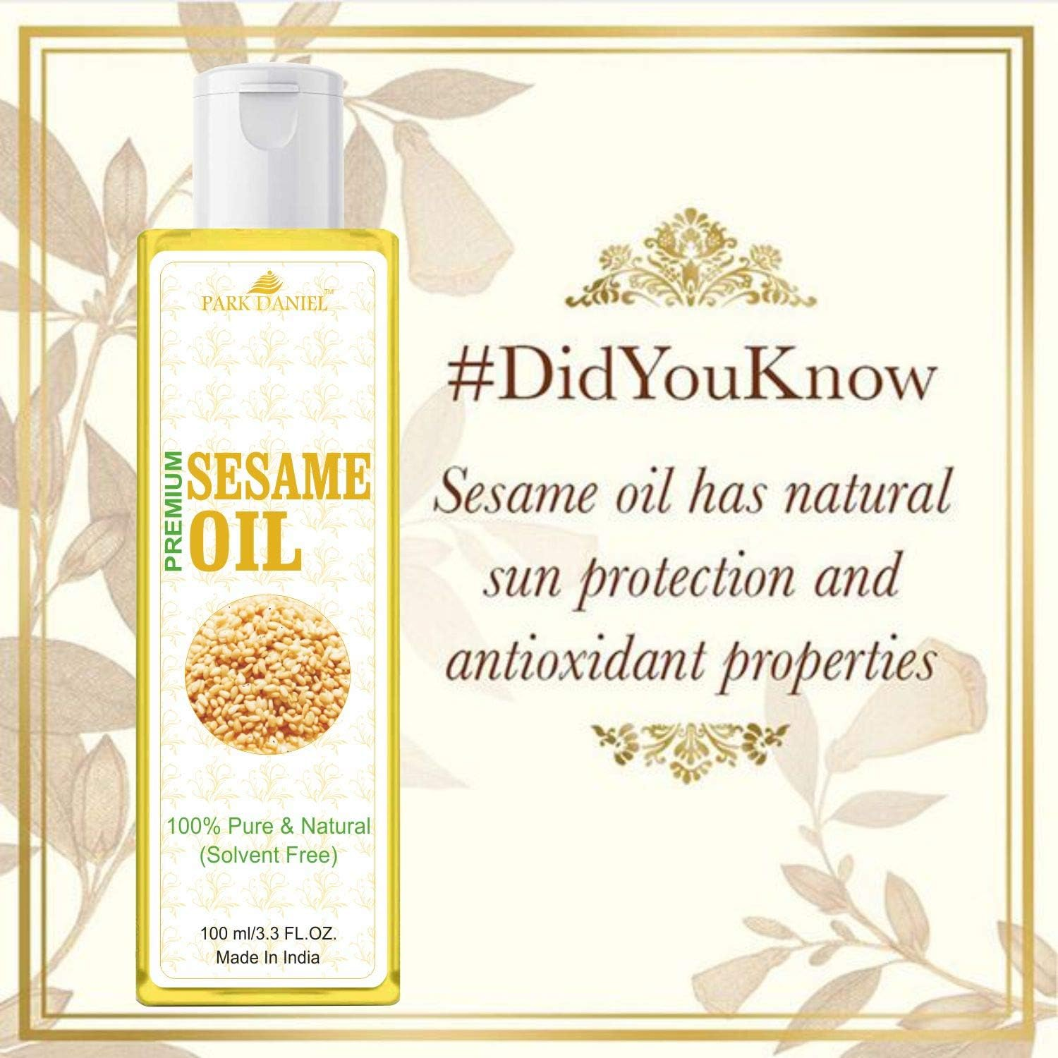 Park Daniel Sesame Oil for Hair Growth and Skin Combo Pack 2 Bottle of 100 Ml(200 Ml), Yellow image number 2