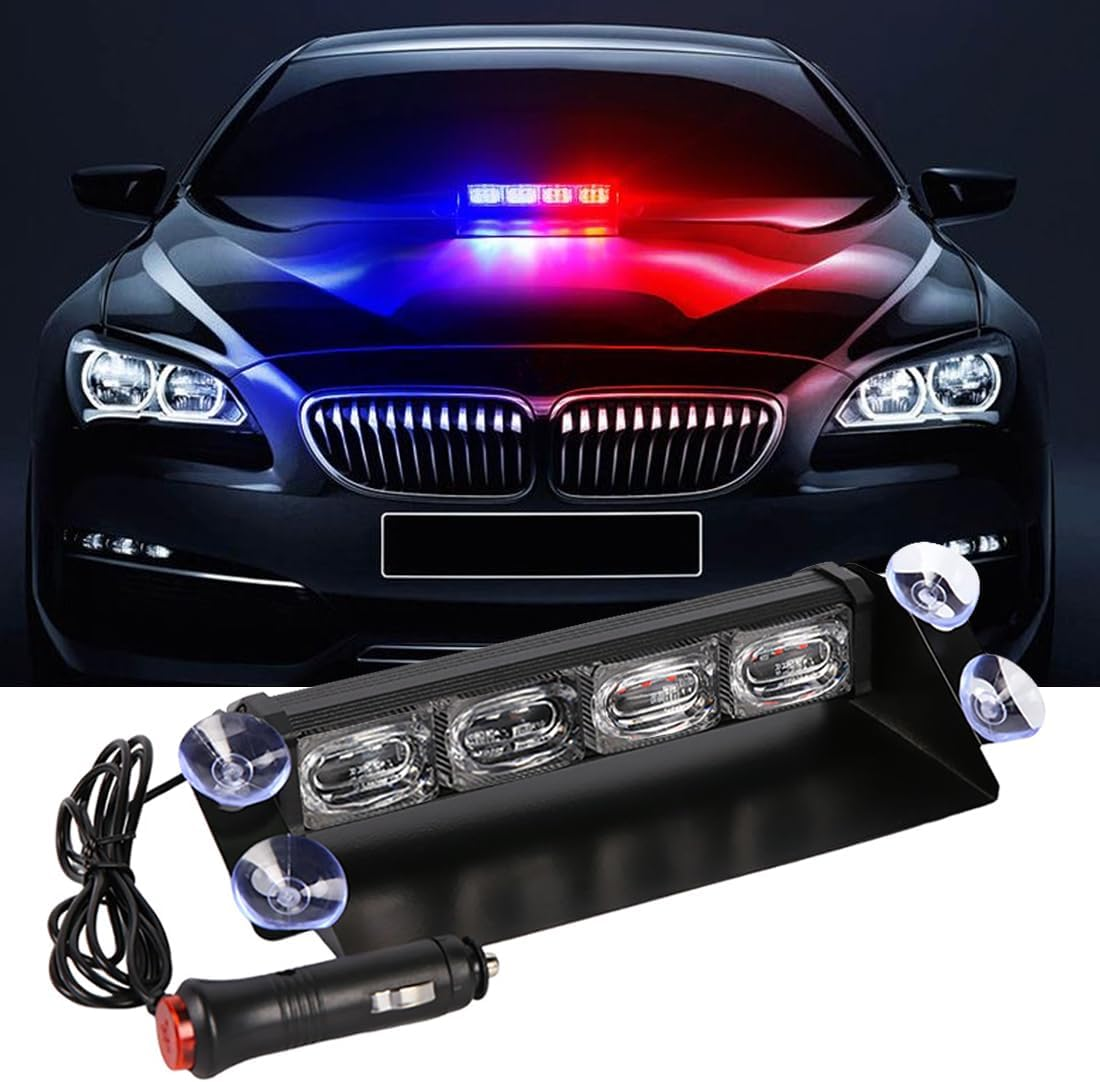 Red Blue LED Emergency Strobe Light,Interior Windshield Safety Warning Police Lights W/Suction Cups,Dash Emergency Flashing Light,For Car,Police Law Enforcement,Firefighter Vehicle image number 3
