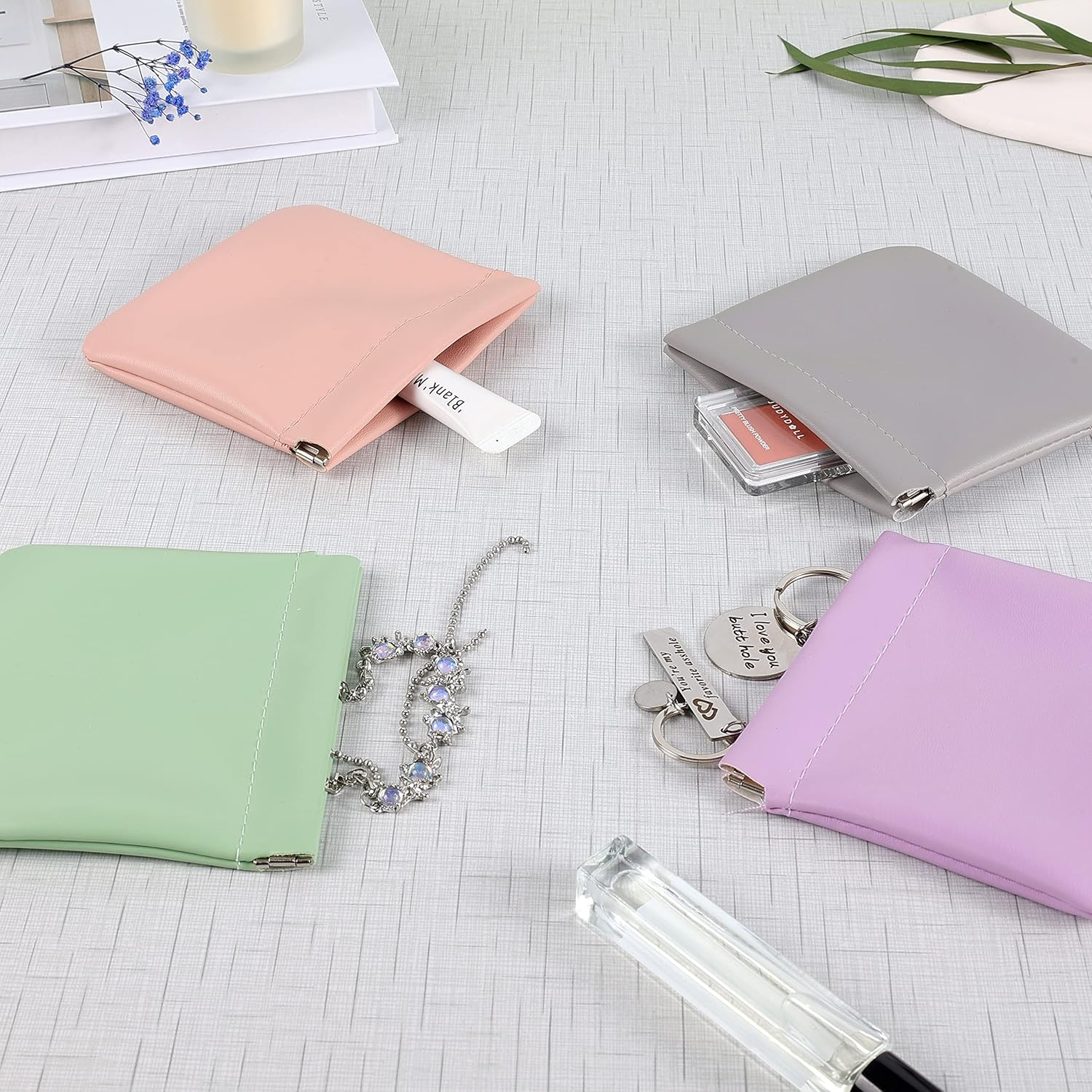 4 Pcs Lambskin Small Makeup Bag for Purse Mini Makeup Pouch Pocket Cosmetic Bag Squeeze Top Portable Travel Makeup Bag for Women Girls Cute Colorful Pouch Aesthetic Gift image number 4