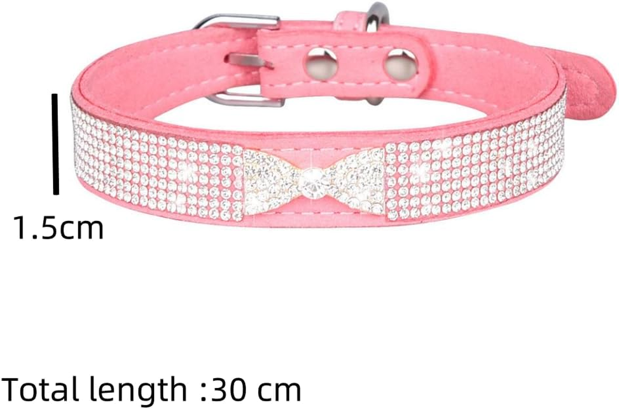Rhinestone Sparkle Dog Cat Collar with Diamond Bowtie Bowknot Decoration, Adjustable for Small Medium Pets (Pink) image number 1
