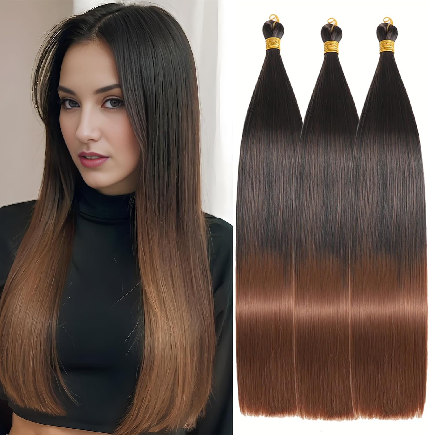 Locescsoc 28 Inch Straight Hair Extensions 150 G 3 Packs Bone Straight Braiding Hair, Soft Synthetic Bundles Crochet Braids Hair Bundles for Braiding (Pink1#, 28 Inch 3 Packs)