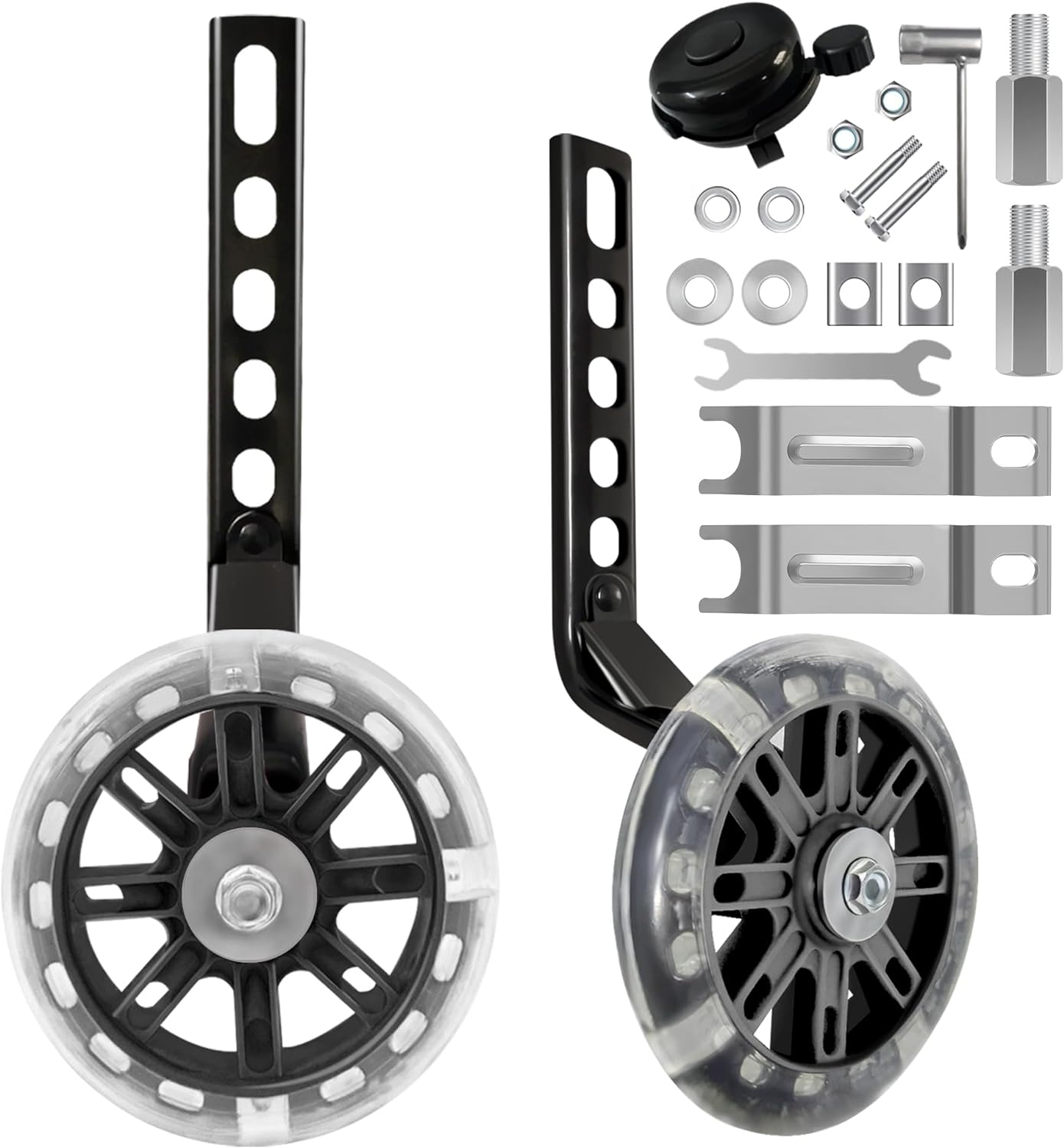 Kids Bike Stabilisers for Childs Bike Support Bike Wheels 12 14 16 18 20 Inch, Bicycle Training Wheels Mute Flash Wheels with Adjustable Bicycle Stabiliser Mounted Kit