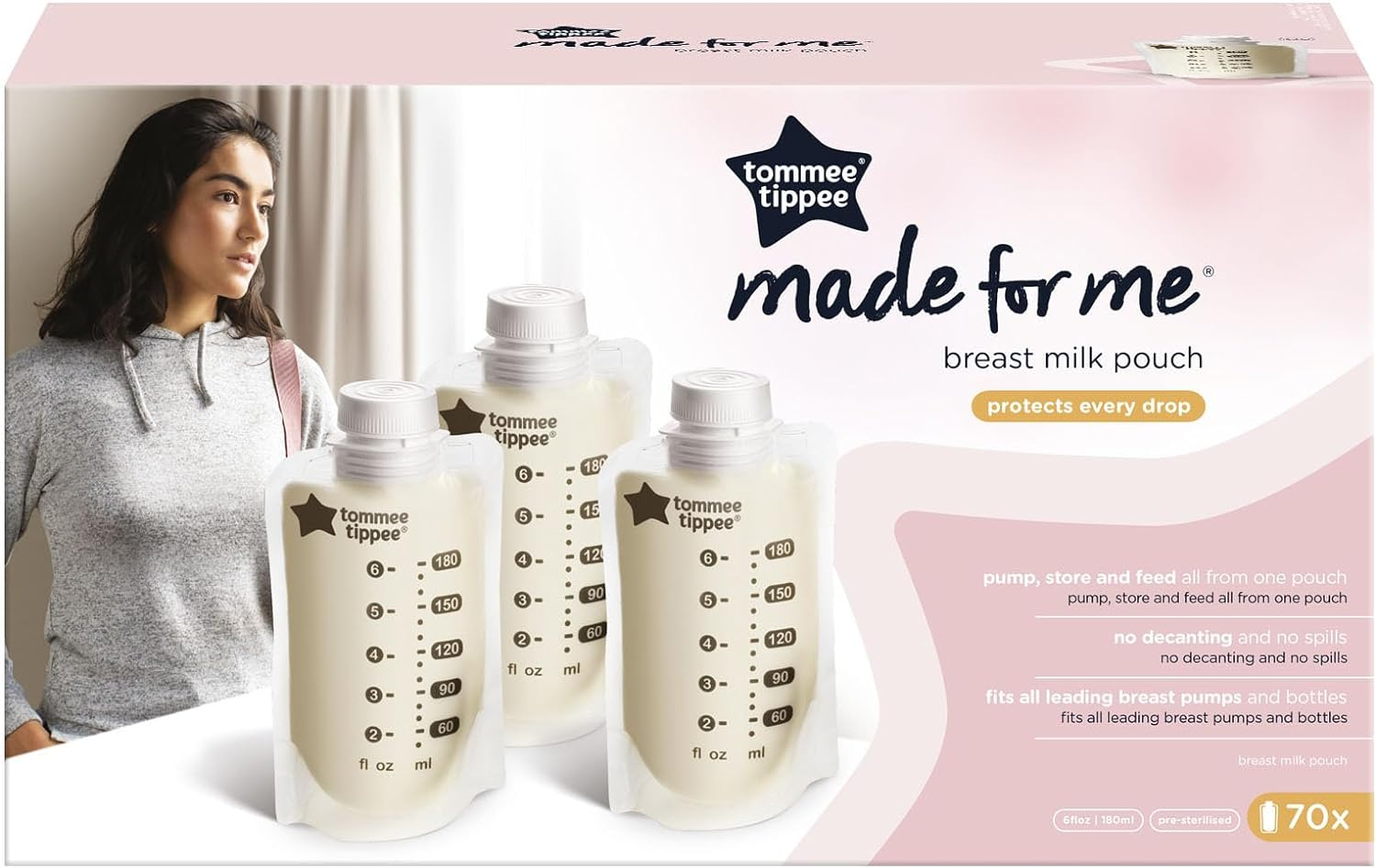 Tommee Tippee Breast Milk Pouches (70 Count) Compatible with All Leading Breast Pumps and Bottle Nipples, Bpa-Free