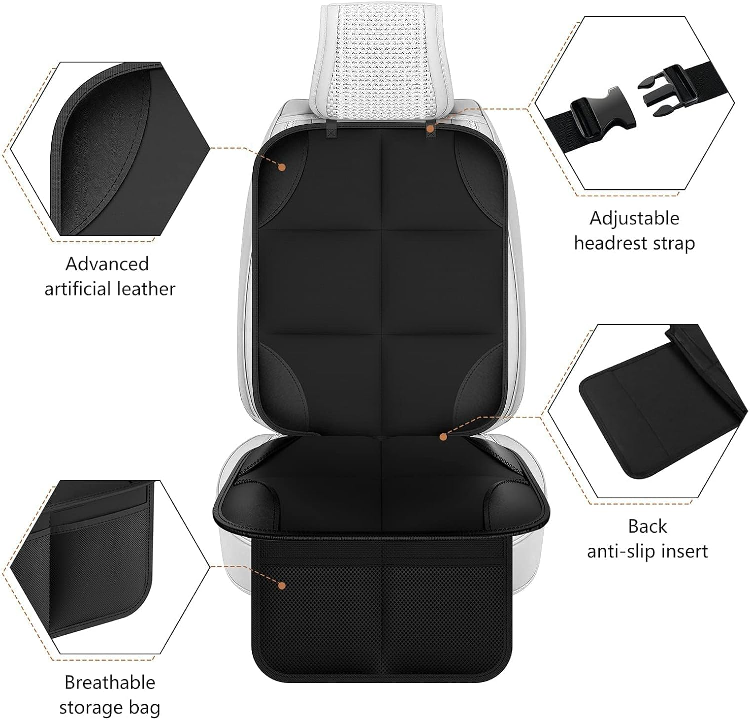 Car Seat Protector, Durable Waterproof Car Seat Cover with Thickest Padding and Non-Slip Backing Mesh Storage Pockets for Baby Child and Pet No Imprint image number 2
