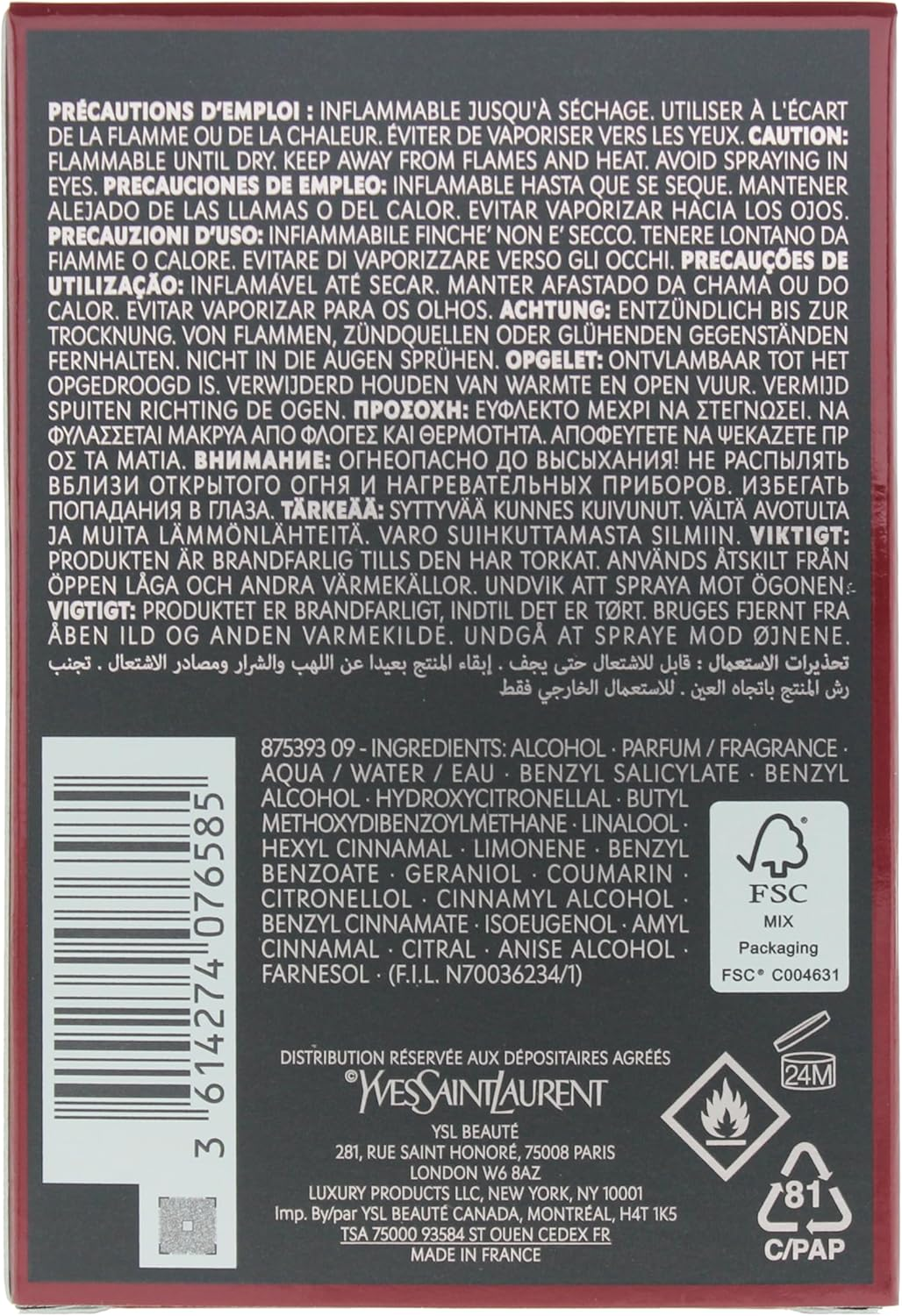 Yves Saint Laurent - Black Opium Eau De Parfum over Red 30Ml