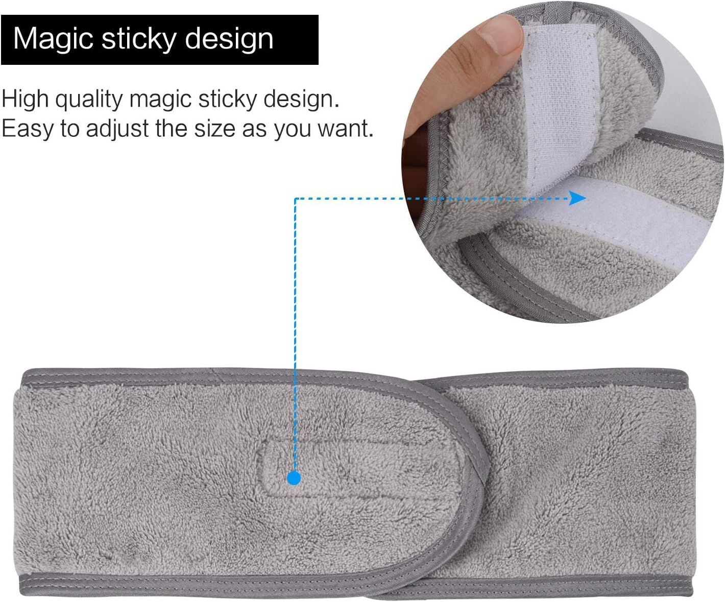 Pglife Spa Facial Headband,Microfiber Adjustable Hair Band,25 X 3.5 Inches,3 Pack, Gray - Gray image number 6