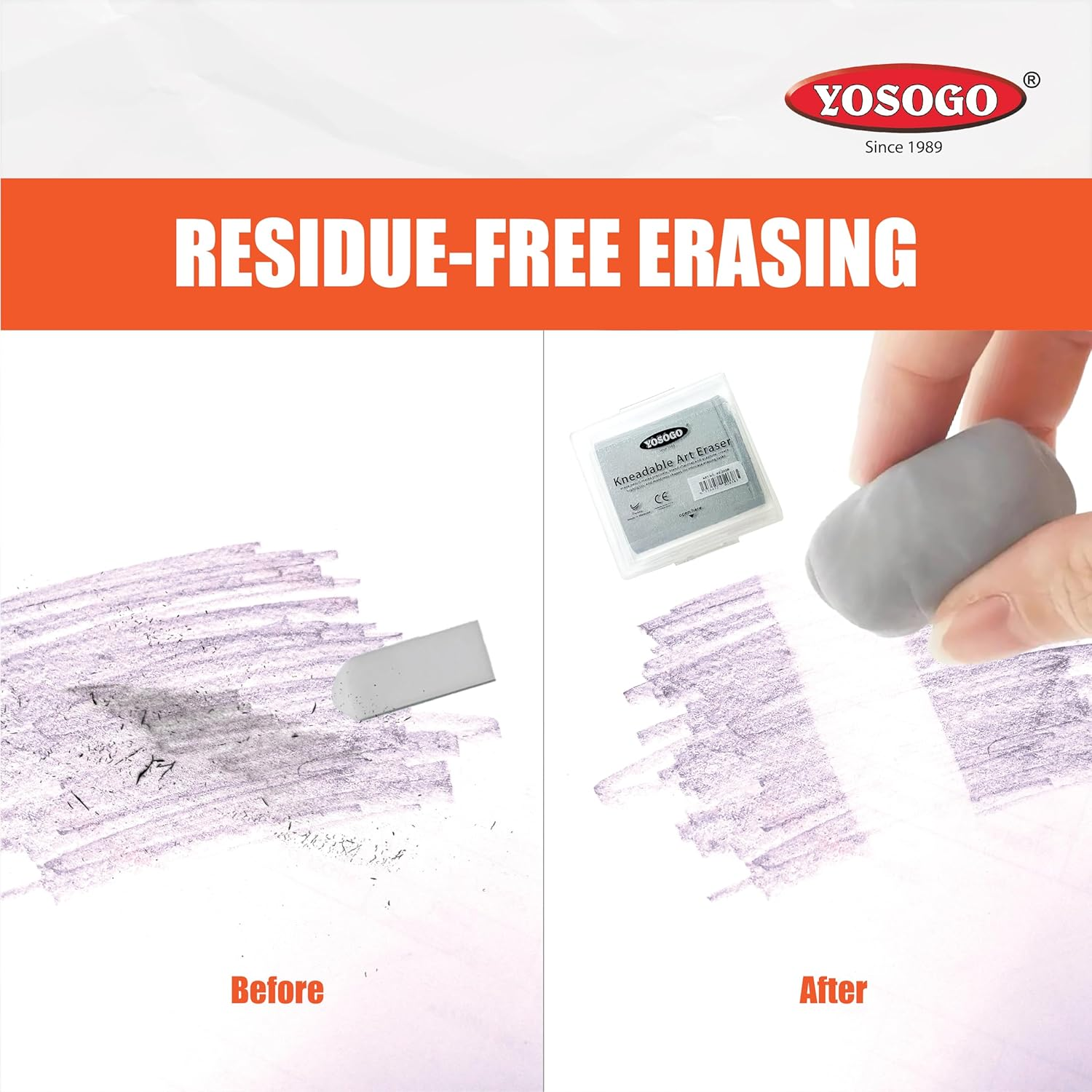 Yosogo Kneadable Art Eraser with Case (Grey, 2) image number 6
