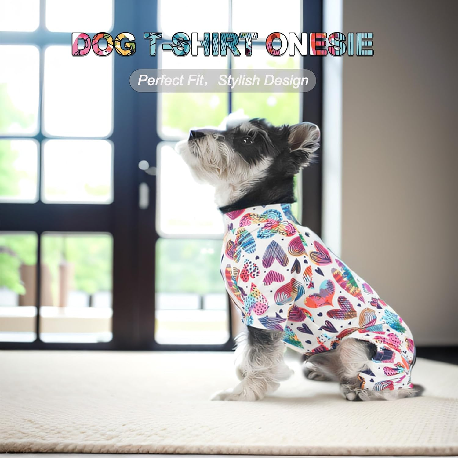 Stylish Dog Onesie with Love Motif Dog T-Shirt - Comfortable Pet Pyjamas for Small Dogs and Cats - Cute Puppy Bodysuit - Dog Jumpsuit Top in Trendy Four-Legged Vest image number 2