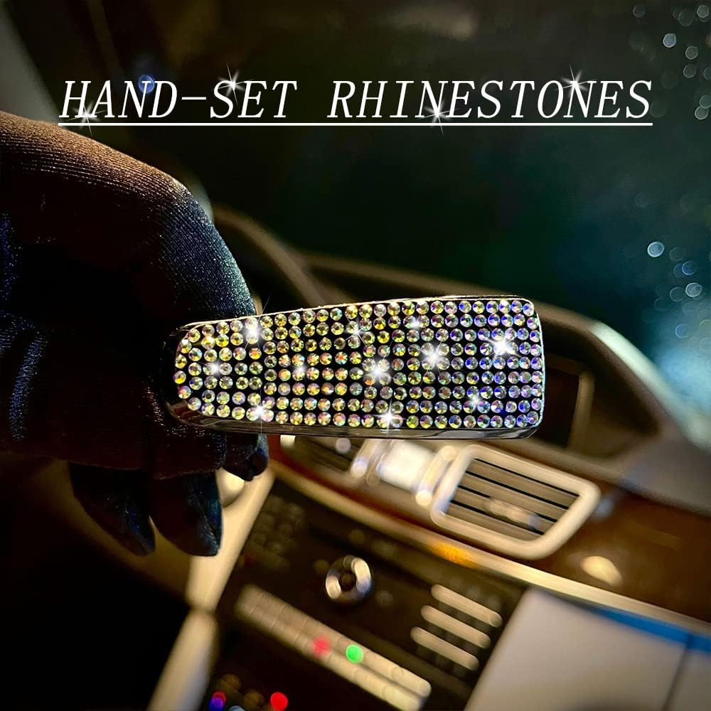 Turcee Set of 2 Bling Rhinestone Car Sun Visor Glasses Holders with Anti-Scratch Sponge,Car Decoration for Women Girls,Ticket Card Clip Visor Organizer,Universal Rhinestone Car Accessories (Colorful) - Colorful image number 5