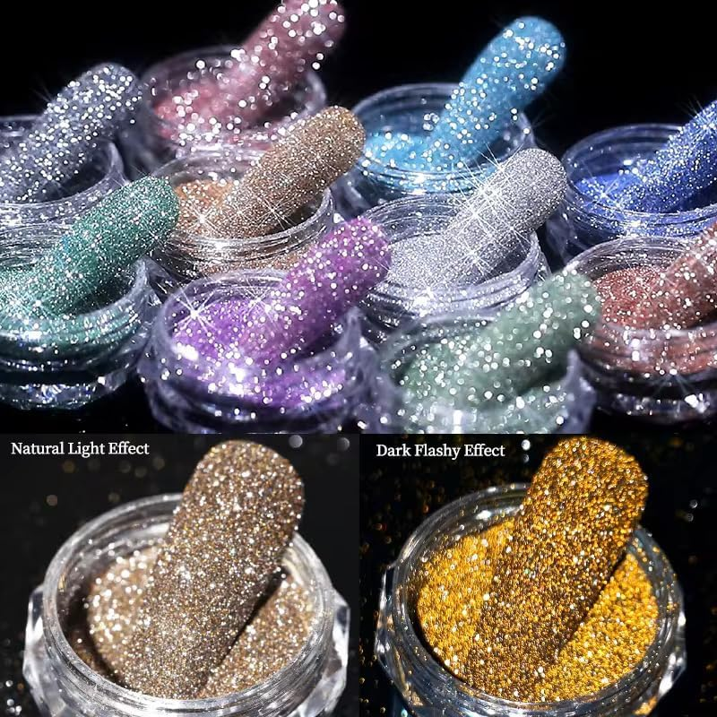 Kipajuju Nail Art Glitter Nail Powder Acrylic Diamond Nail Reflective Glitter Dark Flashy Effect Dipping Powder Multiuse Glitter Powder Nails Art Decoration, Body Art Salon and Home DIY for Women Girls Party Wedding Festival