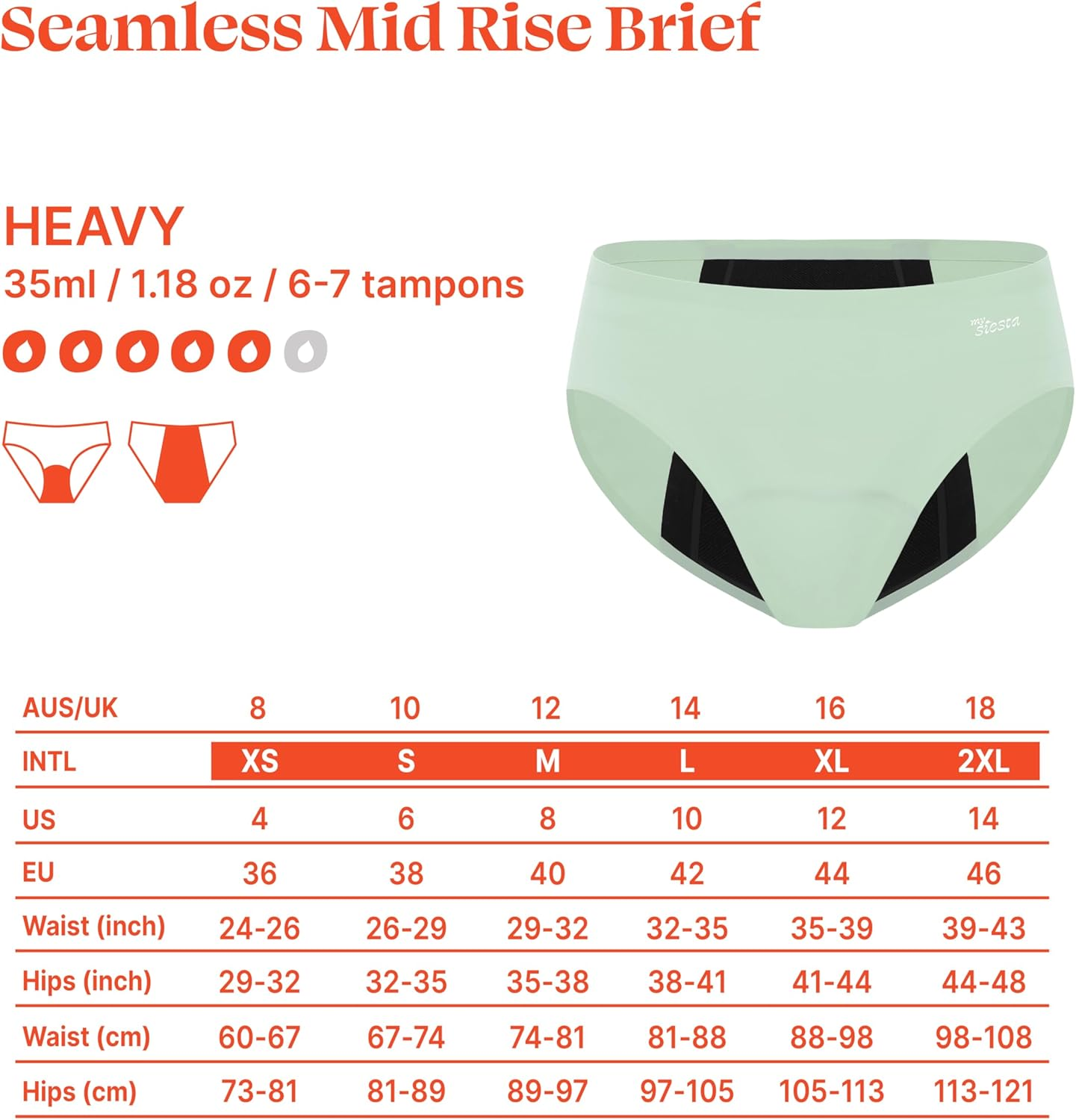 Seamless Mid Rise Period Underwear - Heavy Absorbency - Leakproof Period Undies - Discreet Reusable Menstrual Panties