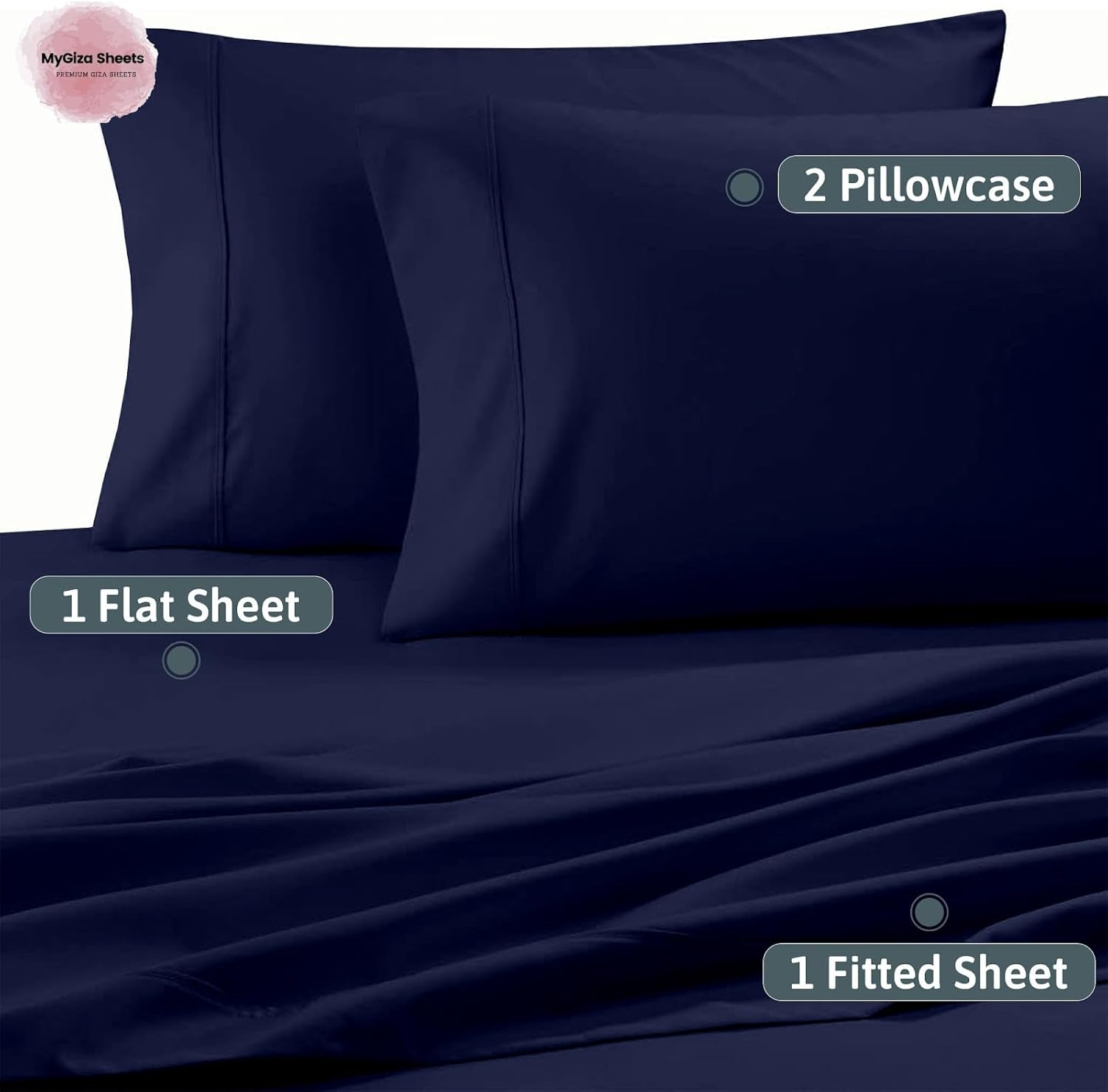 Mygiza Sheets 4 Pcs King Sheet Set, 100% Certified Giza Egyptian Cotton, Soft & Luxury Sheets Fits 18 Inches Deep Mattress, Indigo image number 5