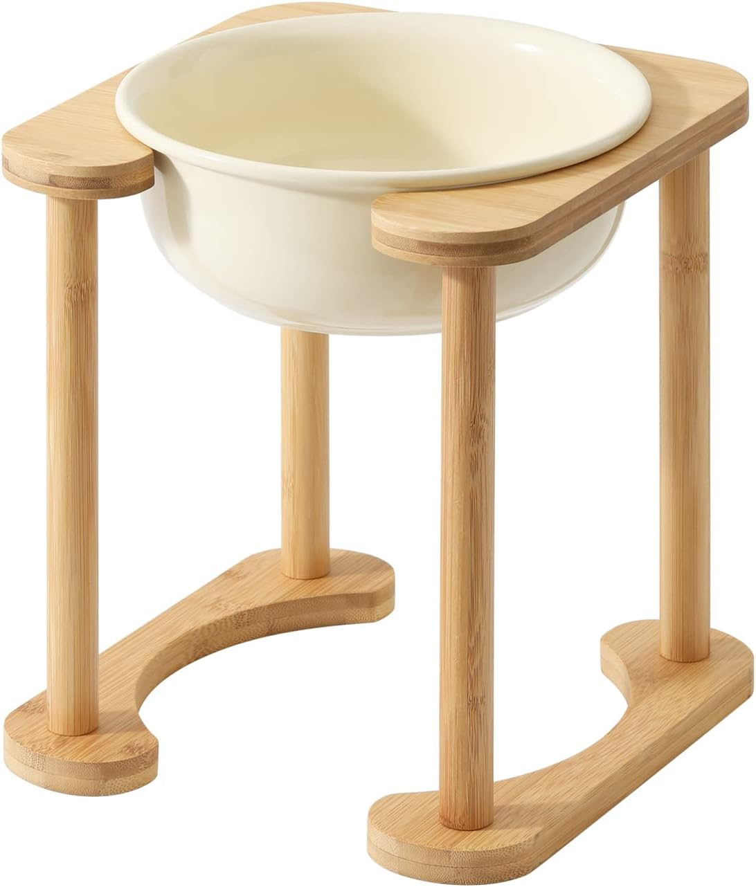 Havniva Ceramics Raised Dog Bowl with Non-Slip Stand Elevated Dog Bowl for Medium Dog Food and Water Bowl Dog Dish Pet Feeding Bowl (Double 6.9" Bowl, Cream White)