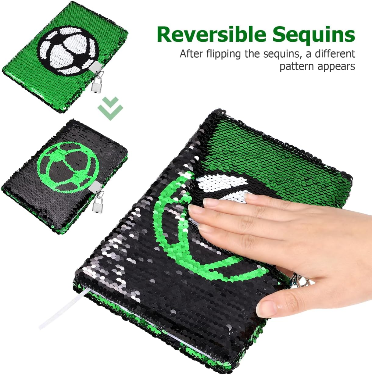 DOITOOL Football Notebook with Lock and Key Sequin Design Boys Diary Secret Diary Journal with Lock Soccer Sport Notebook for Kids image number 3