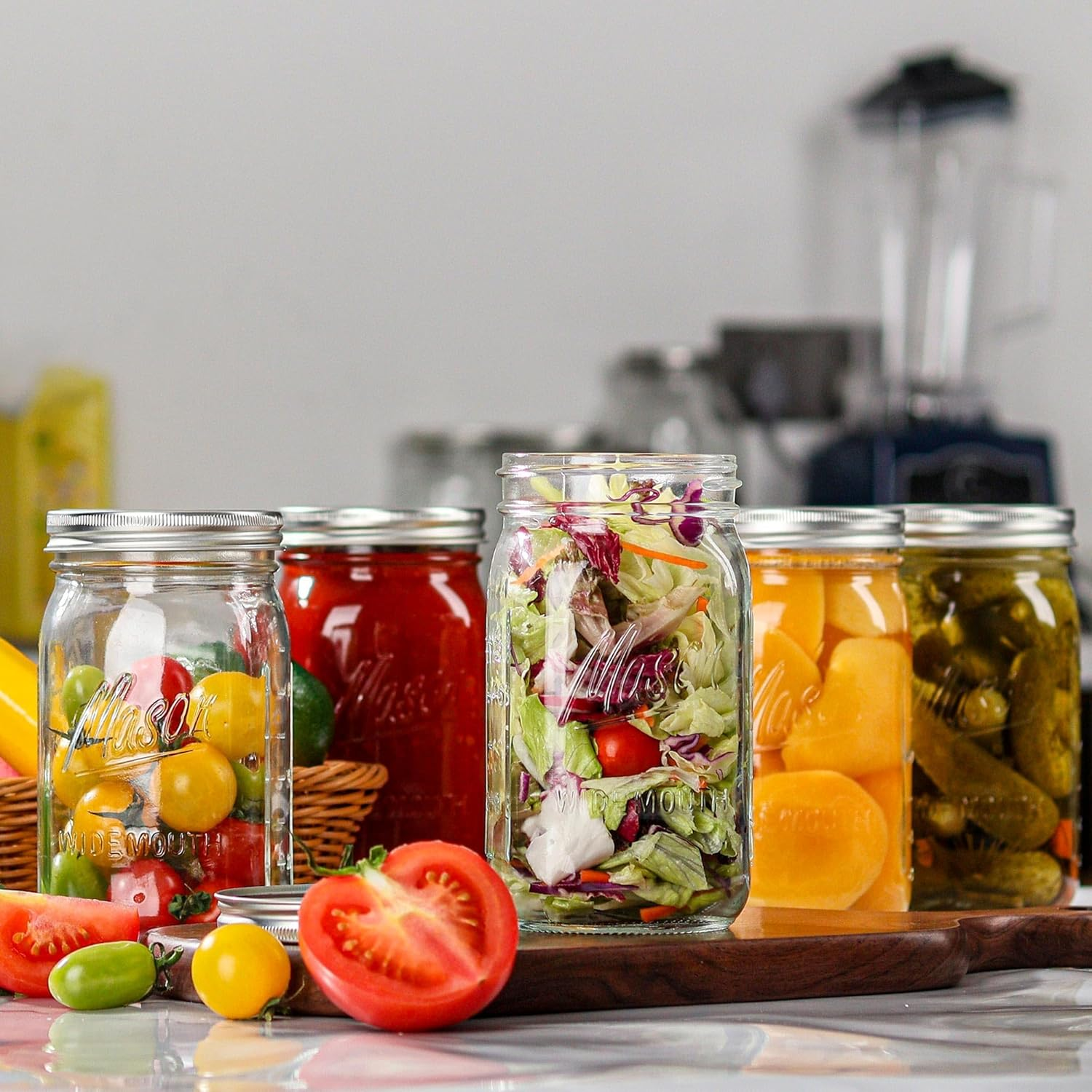 Half Gallon Mouth Mason Jars 32 Oz(6 Pcs),Wide Mason Jars Lids with Airtight Lids and Bands for Fermenting, Canning, Storage & Pickling image number 3