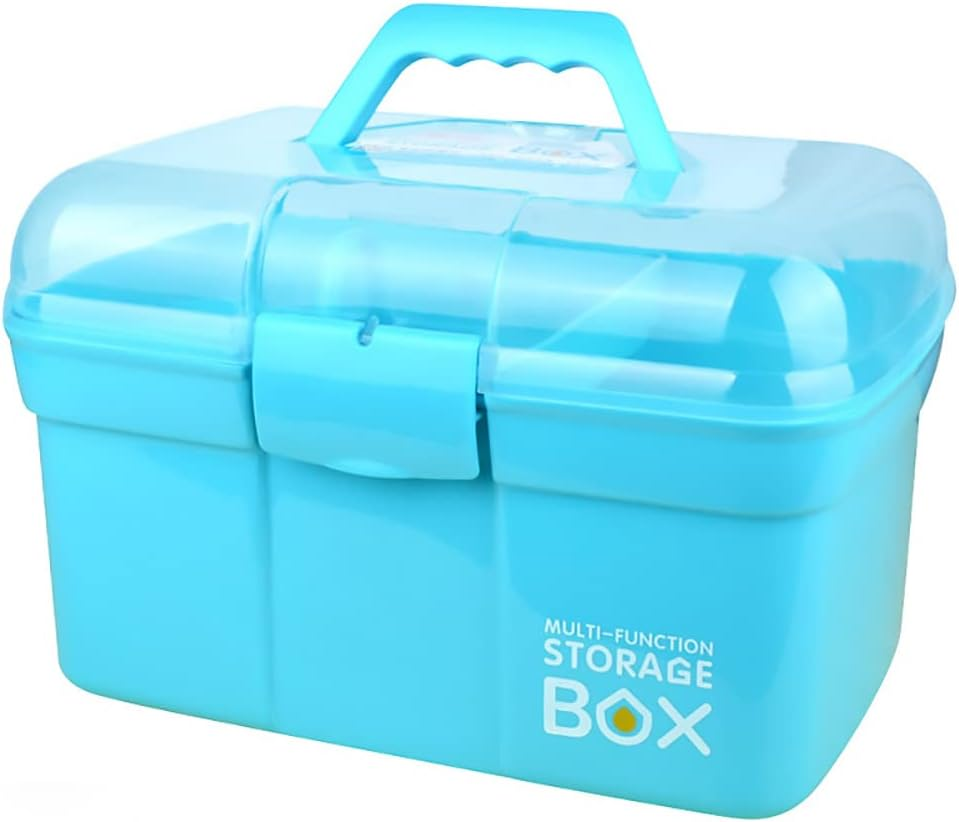 FOREVERIE Clear Plastic Medium Sewing Box Organiser with a Removable Tray, Arts & Crafts Supplies Storage Box, Portable Handled Makeup Box, Multipurpose Plastic Storage Containers (Pink)