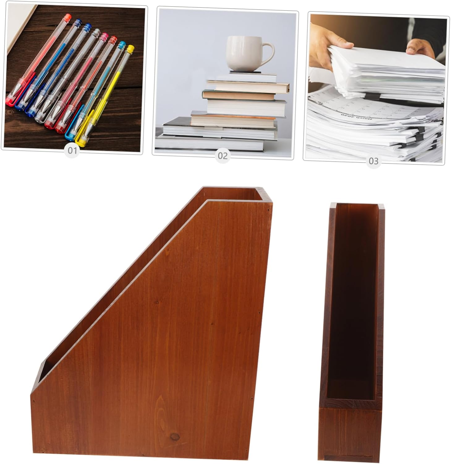 FUNOMOCYA Wooden Desk Organiser Folding Storage Box Office Accessories Desktop Storage Container