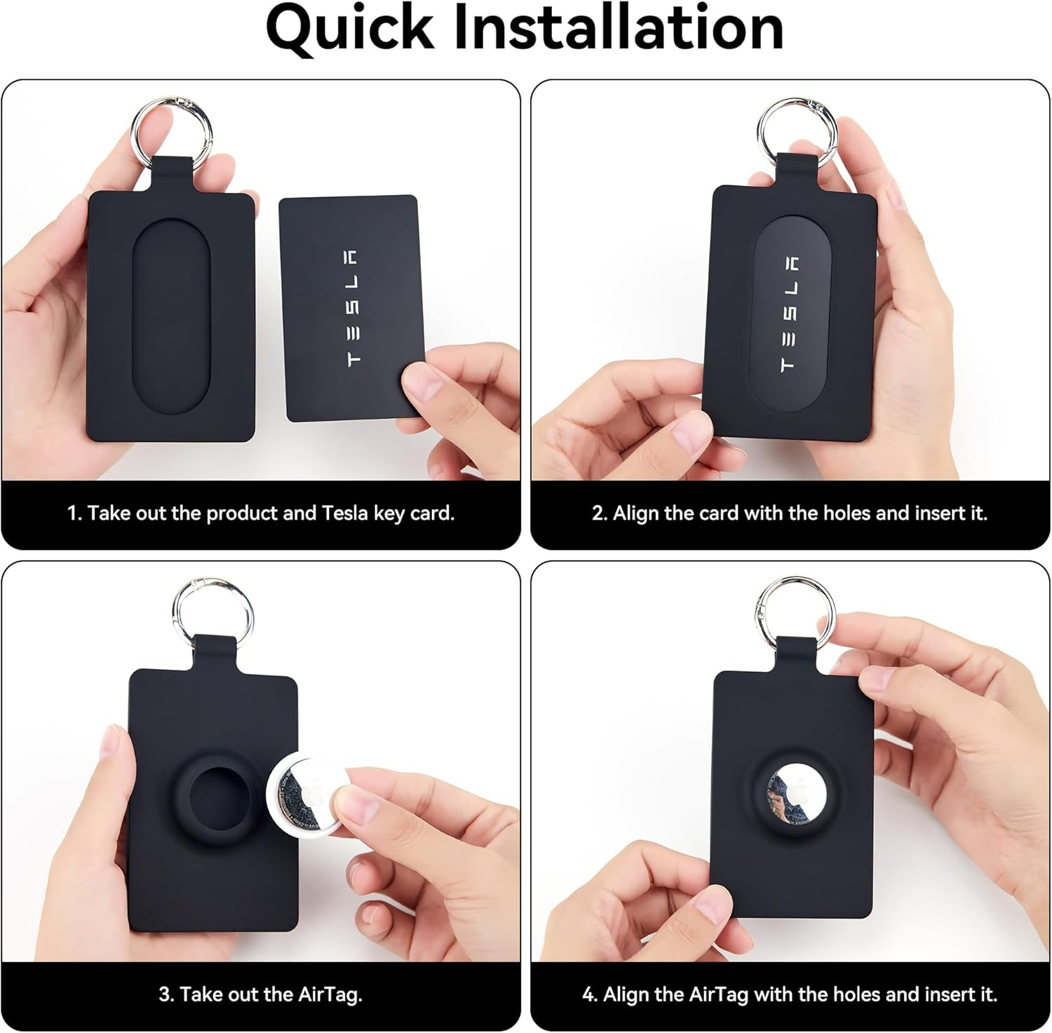 Card Holder for Tesla Keycard with Airtag, Soft Silicone Key Card Protective Case Cover for Tesla Model 3 Y S X, Key Holder with Keychain Key Rings - 2 Pack image number 4