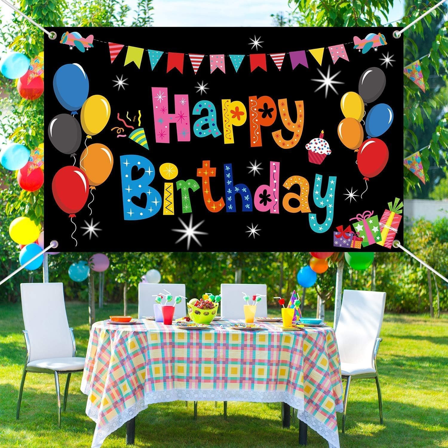 Colorful Happy Birthday Party Decorations Rainbow Birthday Banner Backdrop Large Happy Birthday Yard Sign Backgroud It'S My Birthday Party Indoor Outdoor Decorations Supplies for Boys Kids Girls - Large (Pack Of 2) image number 6
