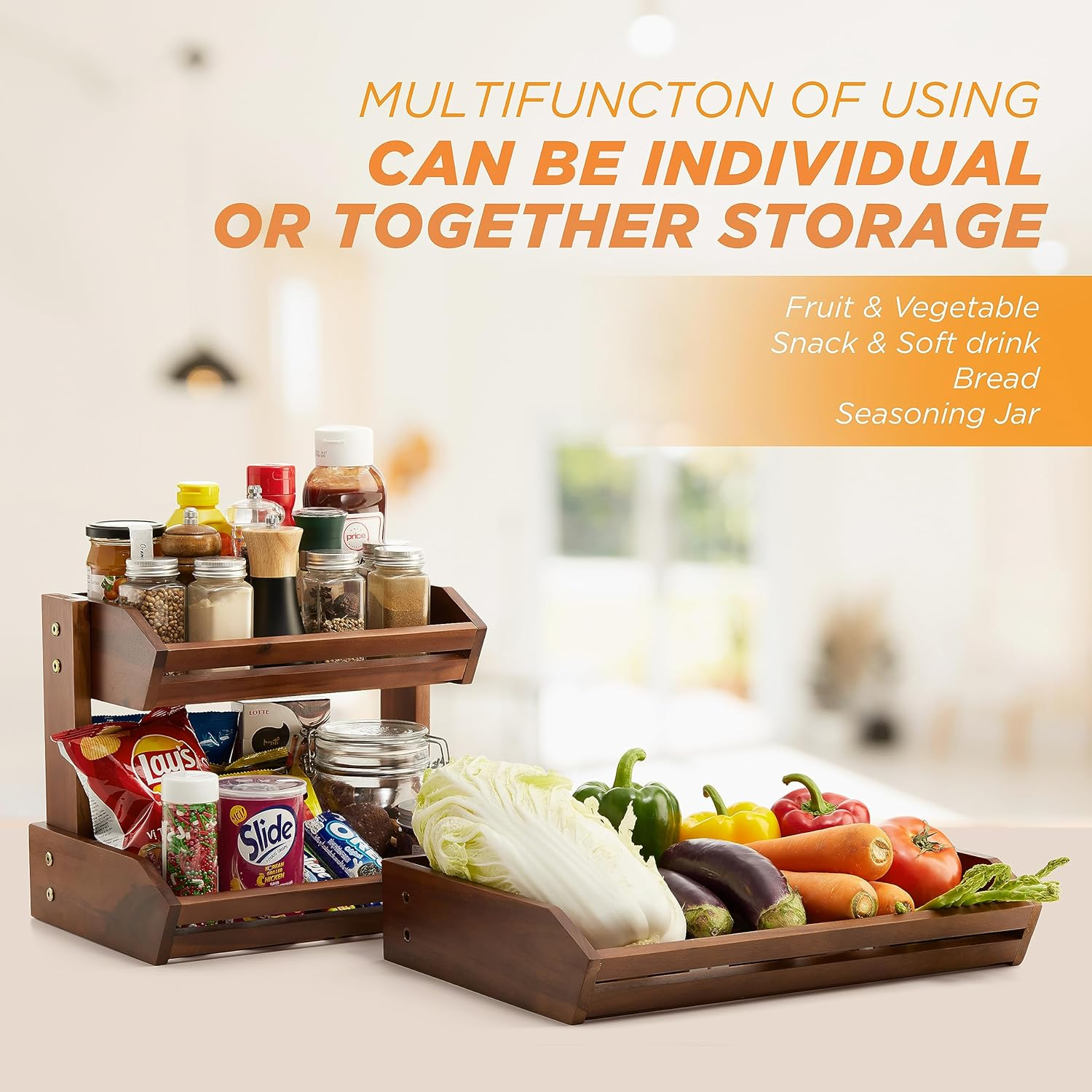 HOLANA Acacia Wood Fruit Basket - 3-Tier Fruit Bowl for Kitchen Counter , Extra Large 16X12.5X18 in , Fruteros Para Cocina , Fruit and Vegetable Storage (3 Tier) image number 1