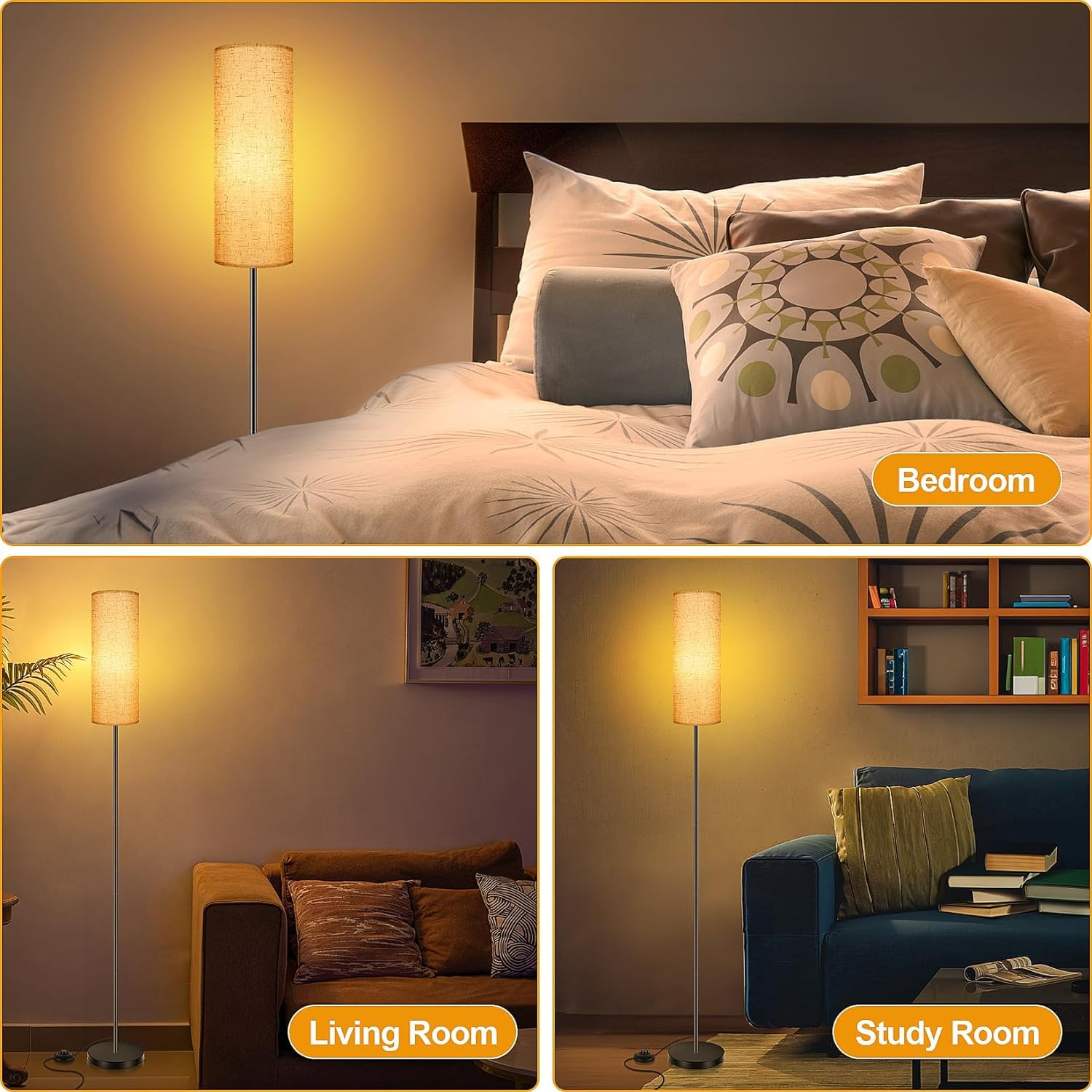 Kinsdan Floor Lamp for Living Room, 3 Color Temperature LED Floor Lamp, Dimmable Floor Lamp with Remote Control, 1.6 Meter Minimalist Tall Lamp for Living Room Bedroom Office(9W Blub Included)