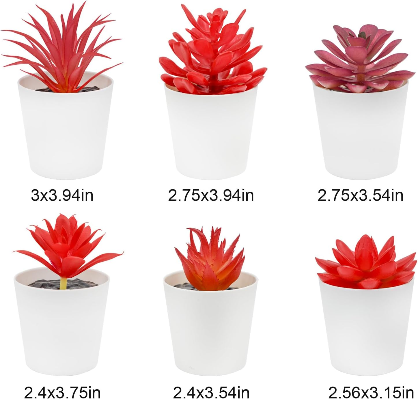 Bacucine Set of 6 Succulents Plants Artificial in Pots Desk Plant Fake Plants Faux Succulents for Bedroom Windowsill Shelf Office Home Decor (Red) - Green Flocking image number 2