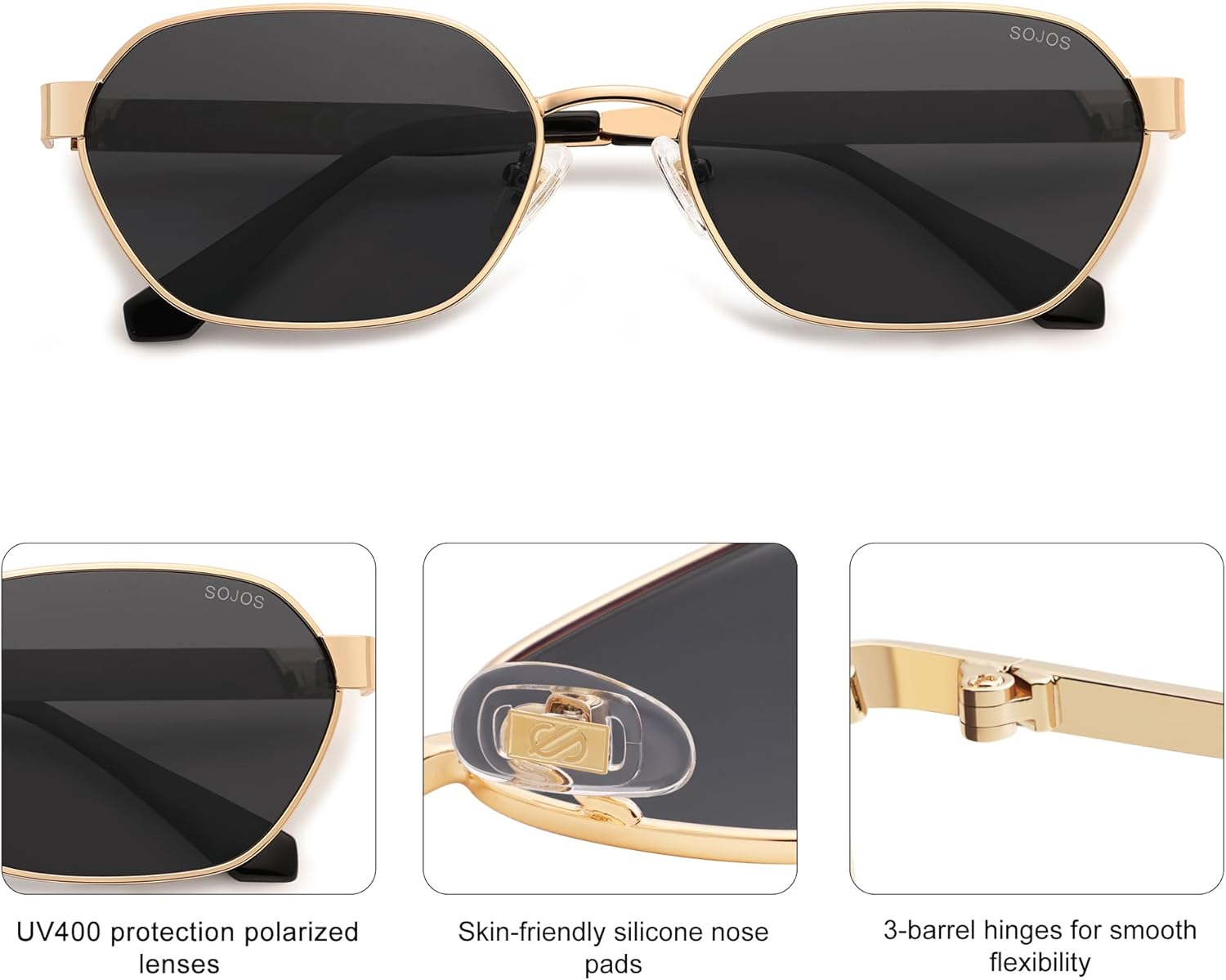 SOJOS Trendy Polarized Hexagon Sunglasses for Women Men, UV400 Retro Rectangle Shades SJ1238 image number 4