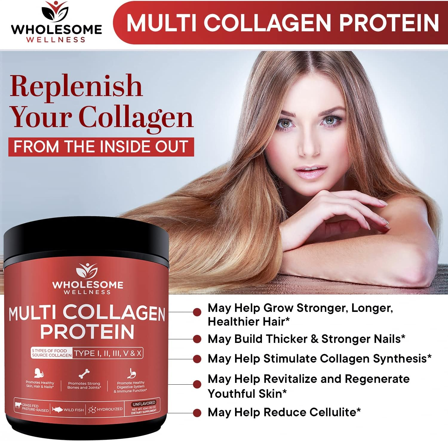 Multi-Collagen Protein Powder Hydrolyzed - Type I, II, III, V, X - Grass-Fed All-In-One Super Bone Broth + Collagen - Premium Quality Blend of Grass-Fed Beef, Chicken, Wild Fish and Eggshell Collagen image number 4