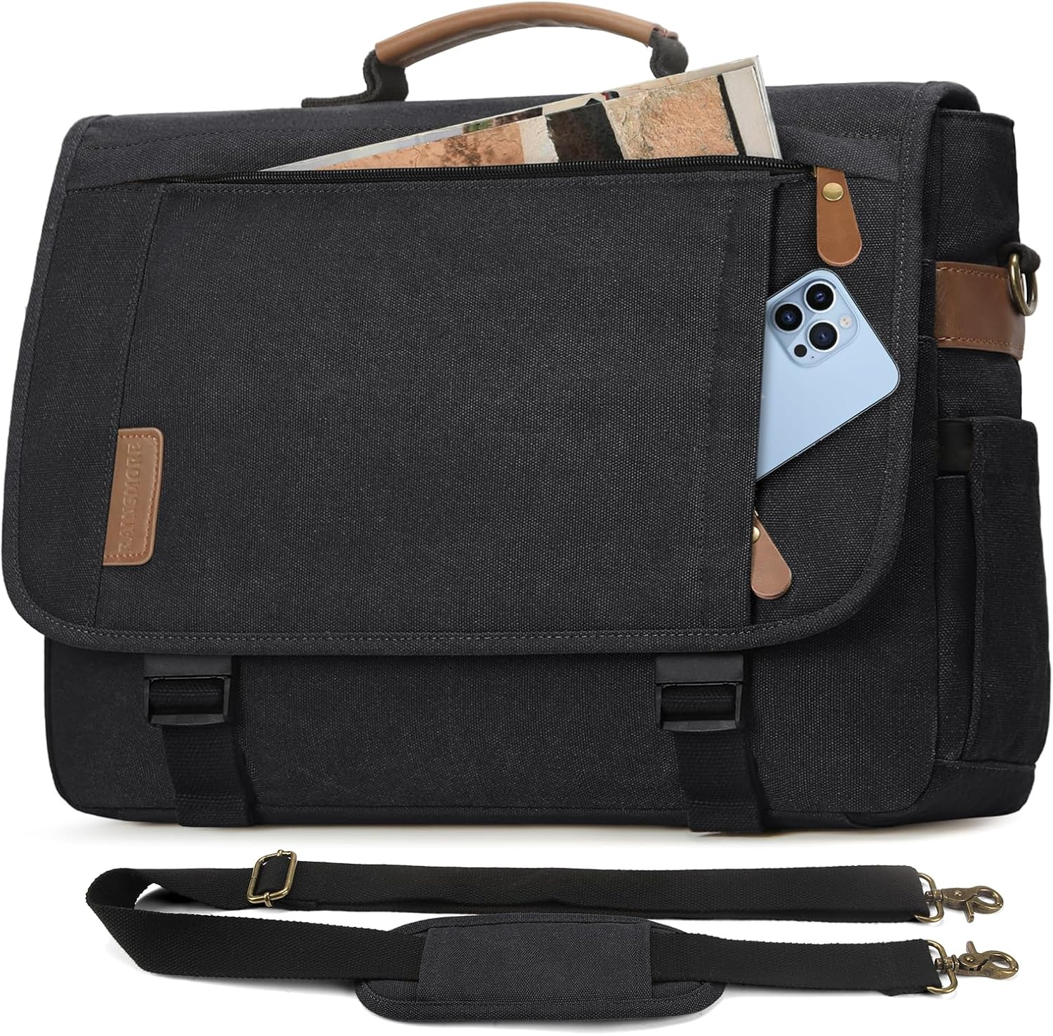Messenger Bag for Men 17-17.3 Inch Laptop Bag Water-Resistant Canvas Computer Shoulder Bag Office Work Briefcase Large Casual Satchel Bags for Men Bookbag for College